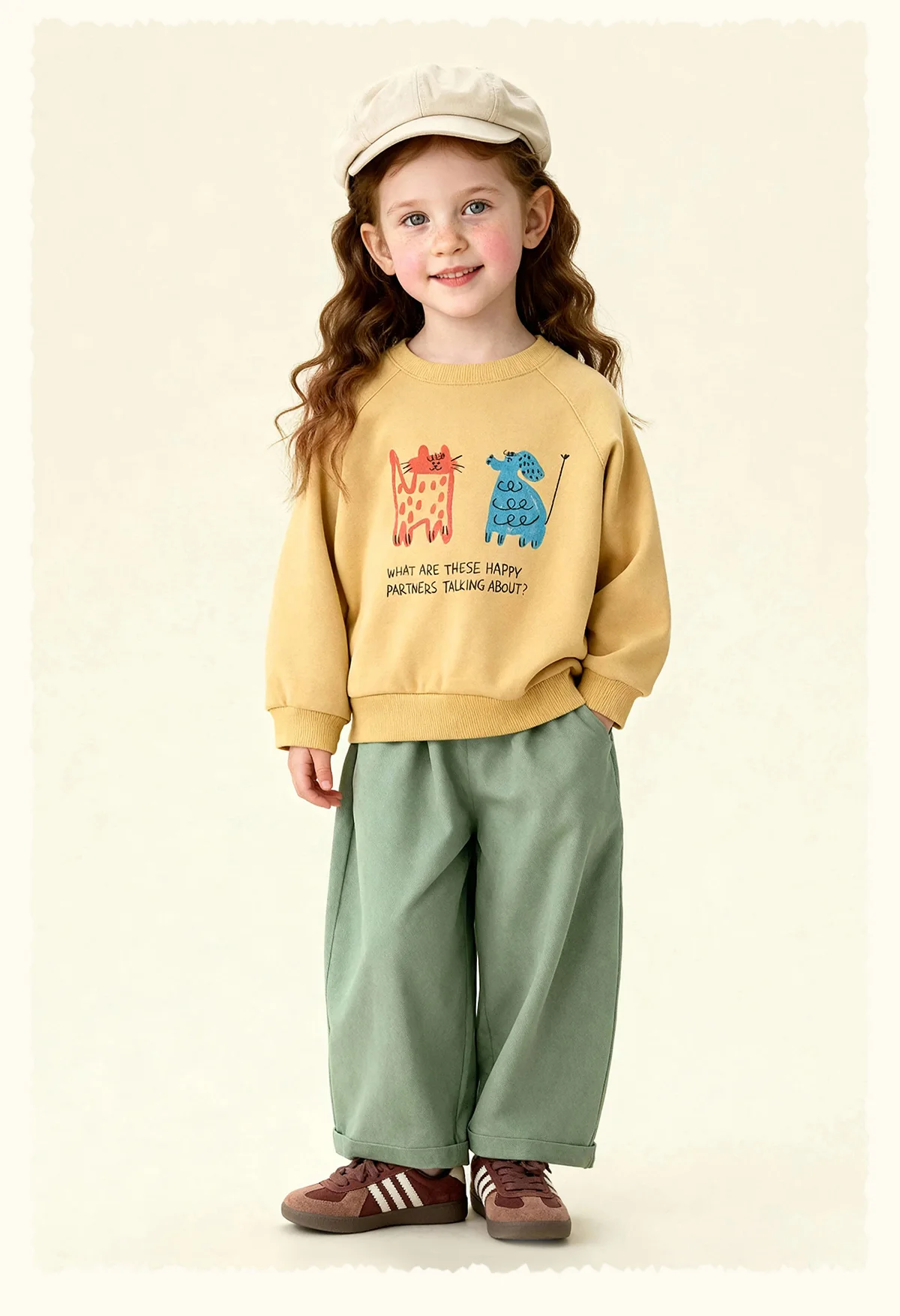 Amila Spring Children's Hoodie Round Neck Solid Color Cartoon Letter Printed Basic Versatile Daily Casual Long Sleeve Top