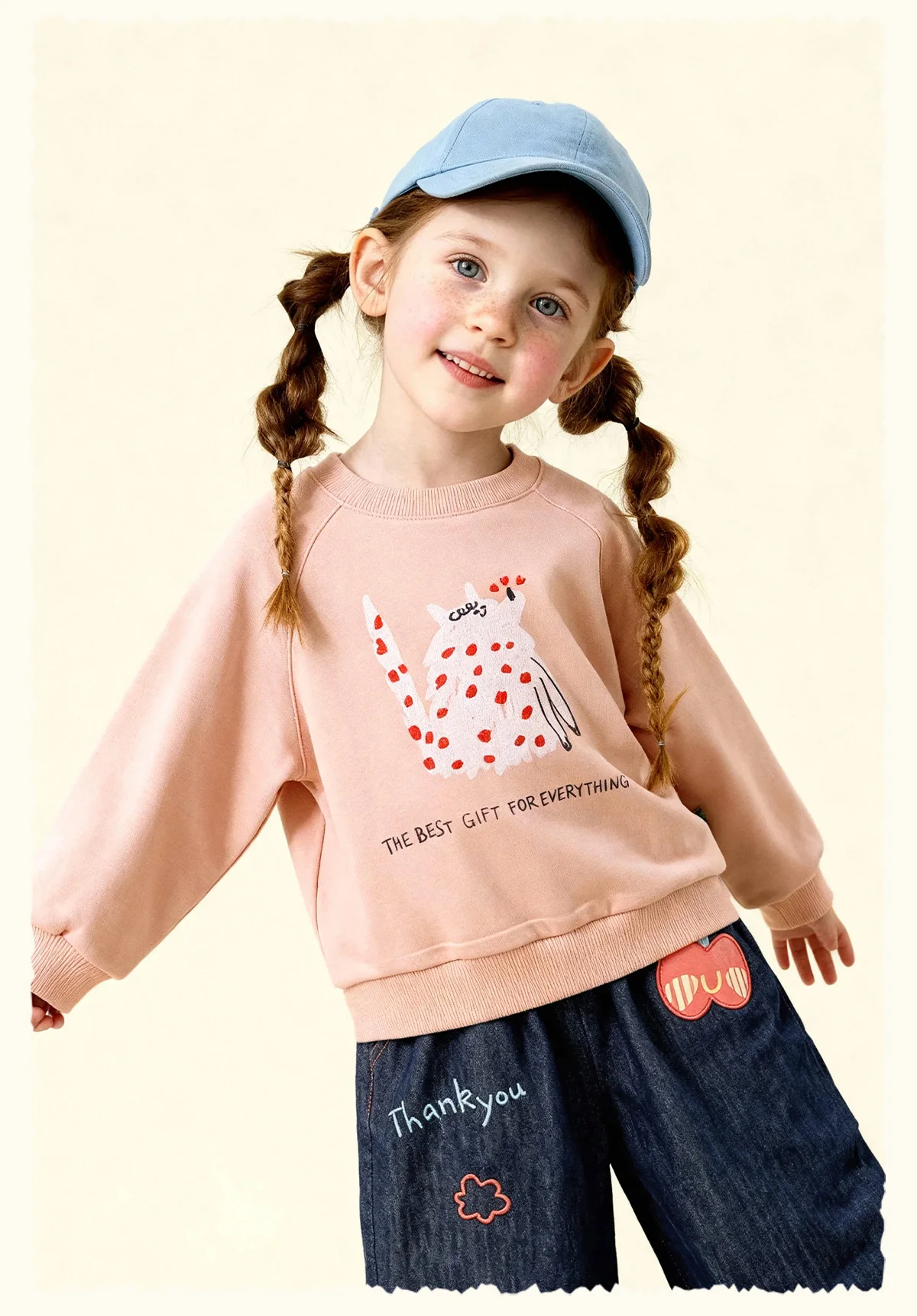 Amila Spring Children's Hoodie Round Neck Solid Color Cartoon Letter Printed Basic Versatile Daily Casual Long Sleeve Top