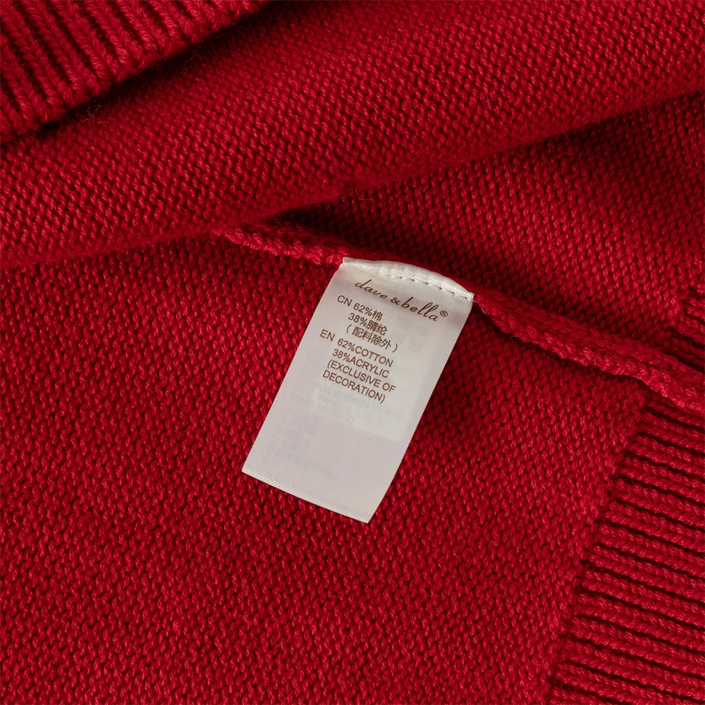 Dave Bella Children's Sweater Cardigan Tops Sweet Cute Autumn Red Knitted Long Sleeve Coat for Girls Baby Outdoor DB3253536