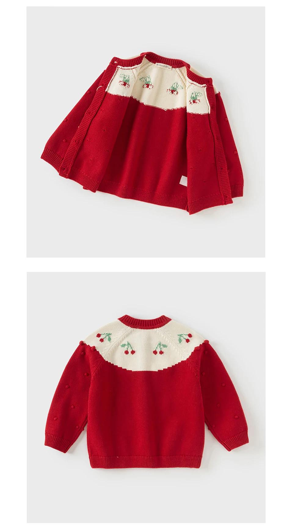 Dave Bella Children's Sweater Cardigan Tops Sweet Cute Autumn Red Knitted Long Sleeve Coat for Girls Baby Outdoor DB3253536