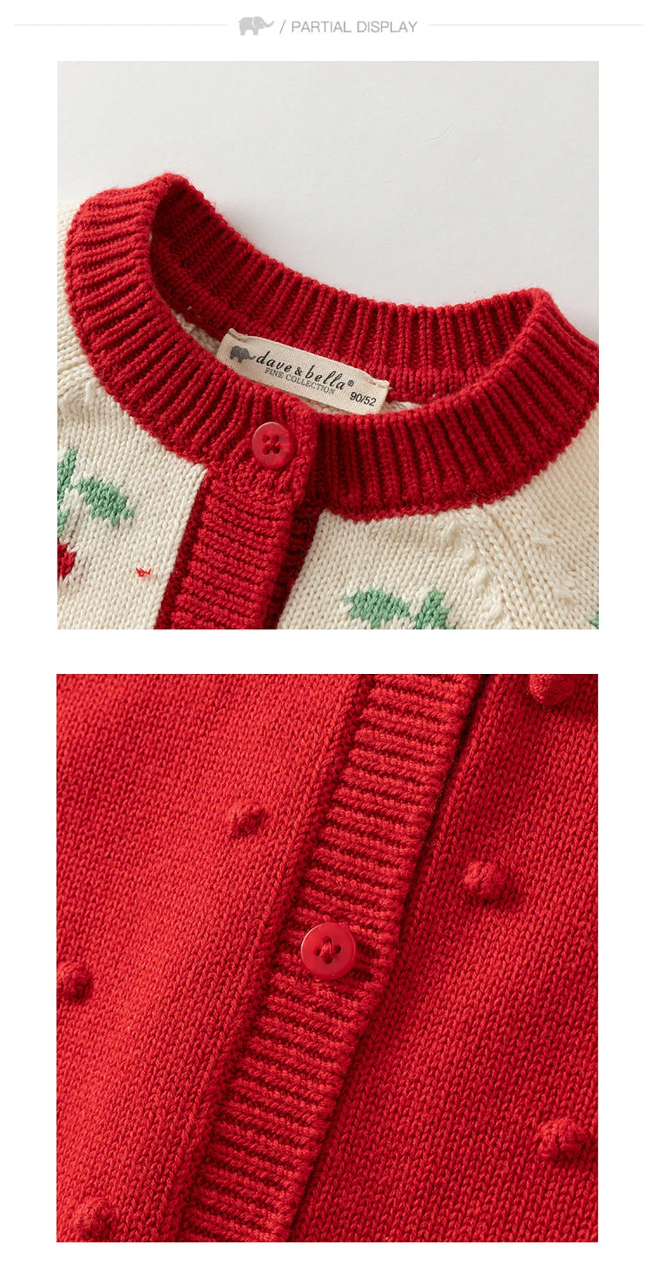 Dave Bella Children's Sweater Cardigan Tops Sweet Cute Autumn Red Knitted Long Sleeve Coat for Girls Baby Outdoor DB3253536