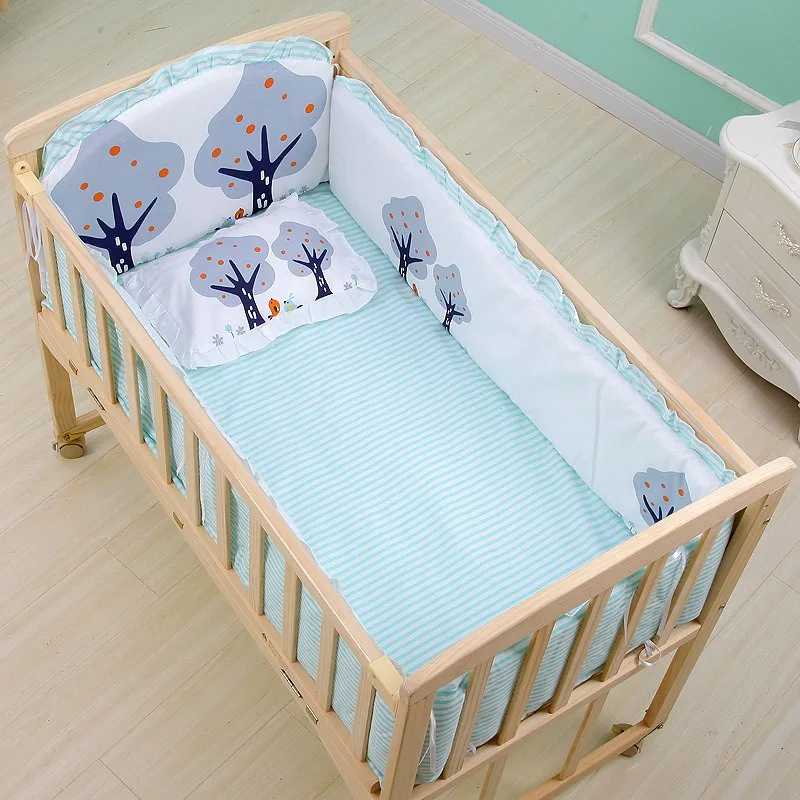 6Pcs Baby Nursery Cot Bedding Set Crib Matress Sets Crib Bumper kit berço para bebê (4Bumpers+Matress+Pillow)