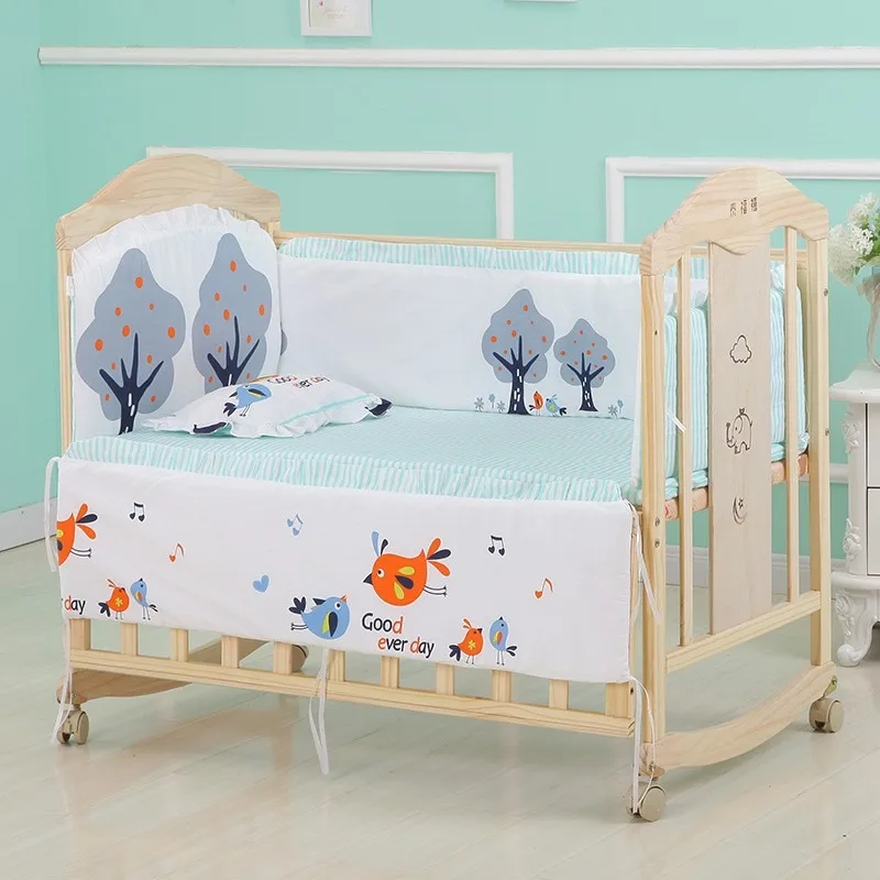 6Pcs Baby Nursery Cot Bedding Set Crib Matress Sets Crib Bumper kit berço para bebê (4Bumpers+Matress+Pillow)
