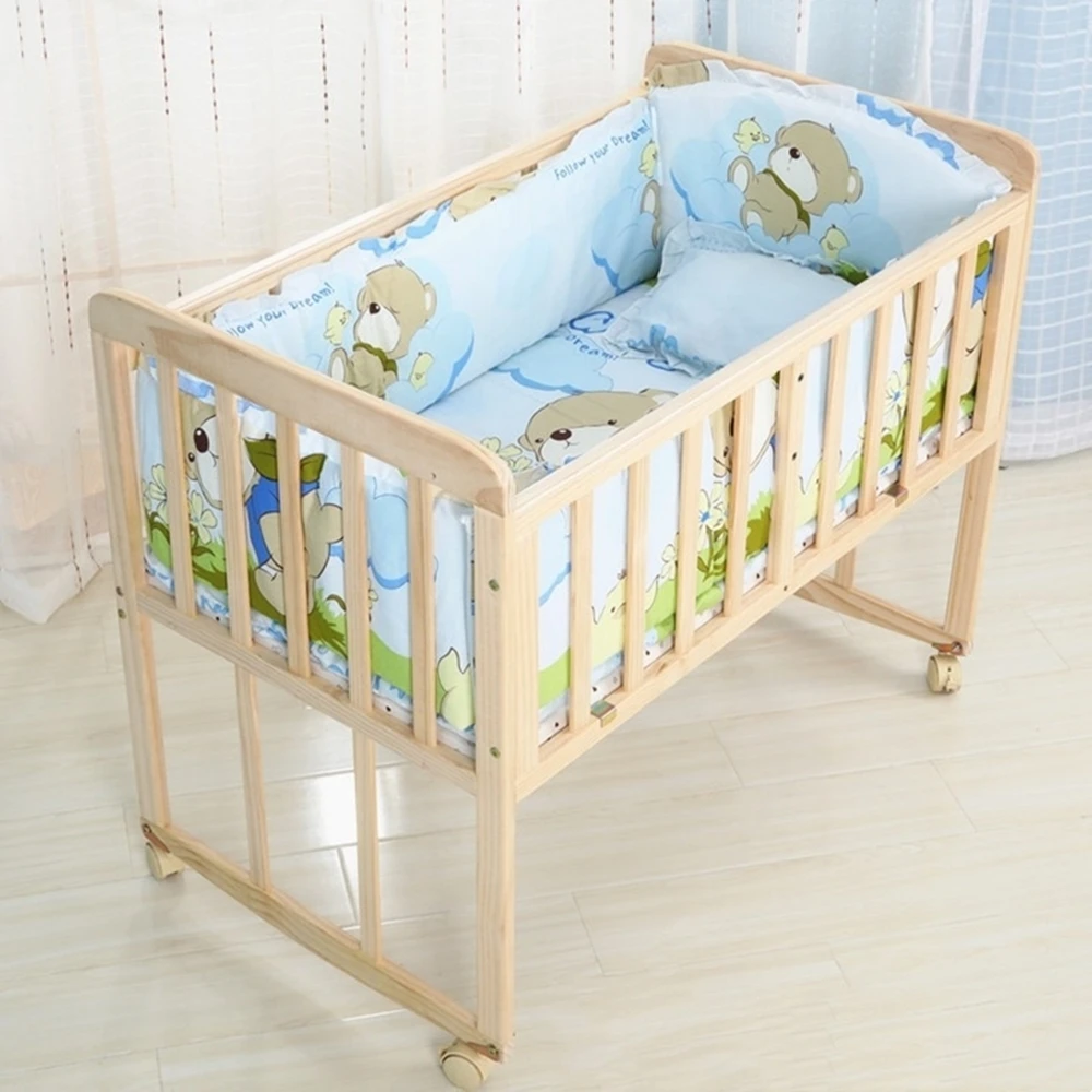 6Pcs Baby Nursery Cot Bedding Set Crib Matress Sets Crib Bumper kit berço para bebê (4Bumpers+Matress+Pillow)