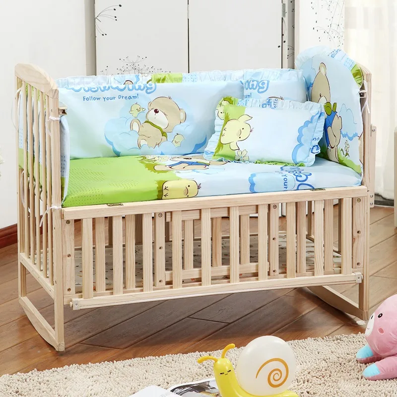 6Pcs Baby Nursery Cot Bedding Set Crib Matress Sets Crib Bumper kit berço para bebê (4Bumpers+Matress+Pillow)