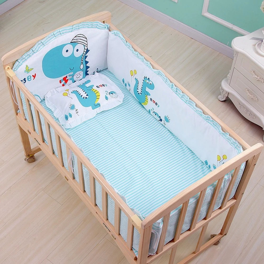 6Pcs Baby Nursery Cot Bedding Set Crib Matress Sets Crib Bumper kit berço para bebê (4Bumpers+Matress+Pillow)