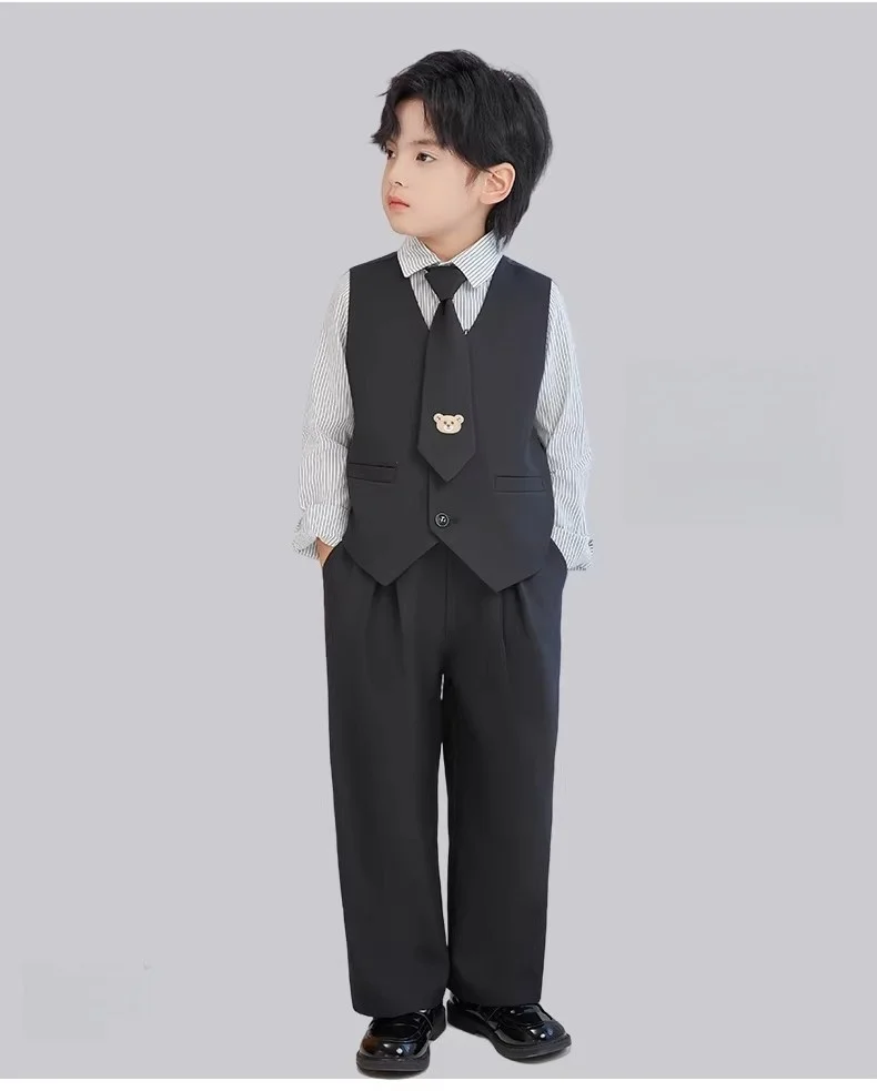 Gentleman Kids Black Suit Set Boys Wedding Birthday Photography Dress Children's Piano Host Speech Performance Costume