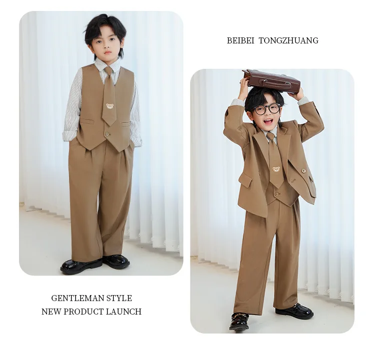 Gentleman Kids Black Suit Set Boys Wedding Birthday Photography Dress Children's Piano Host Speech Performance Costume