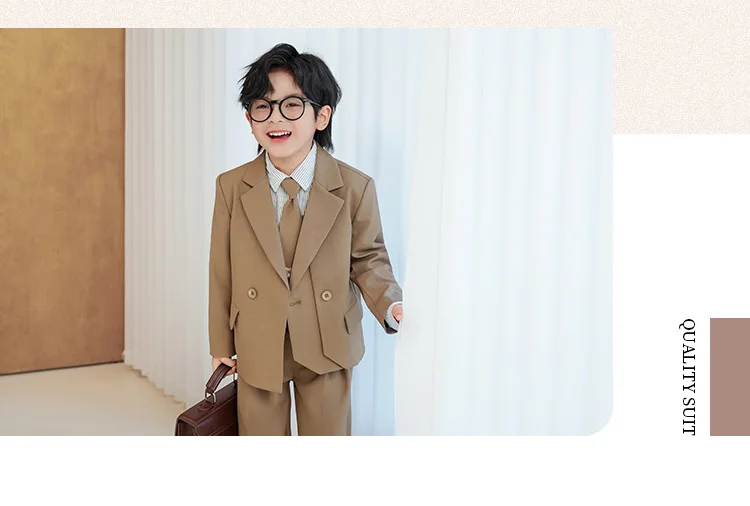 Gentleman Kids Black Suit Set Boys Wedding Birthday Photography Dress Children's Piano Host Speech Performance Costume