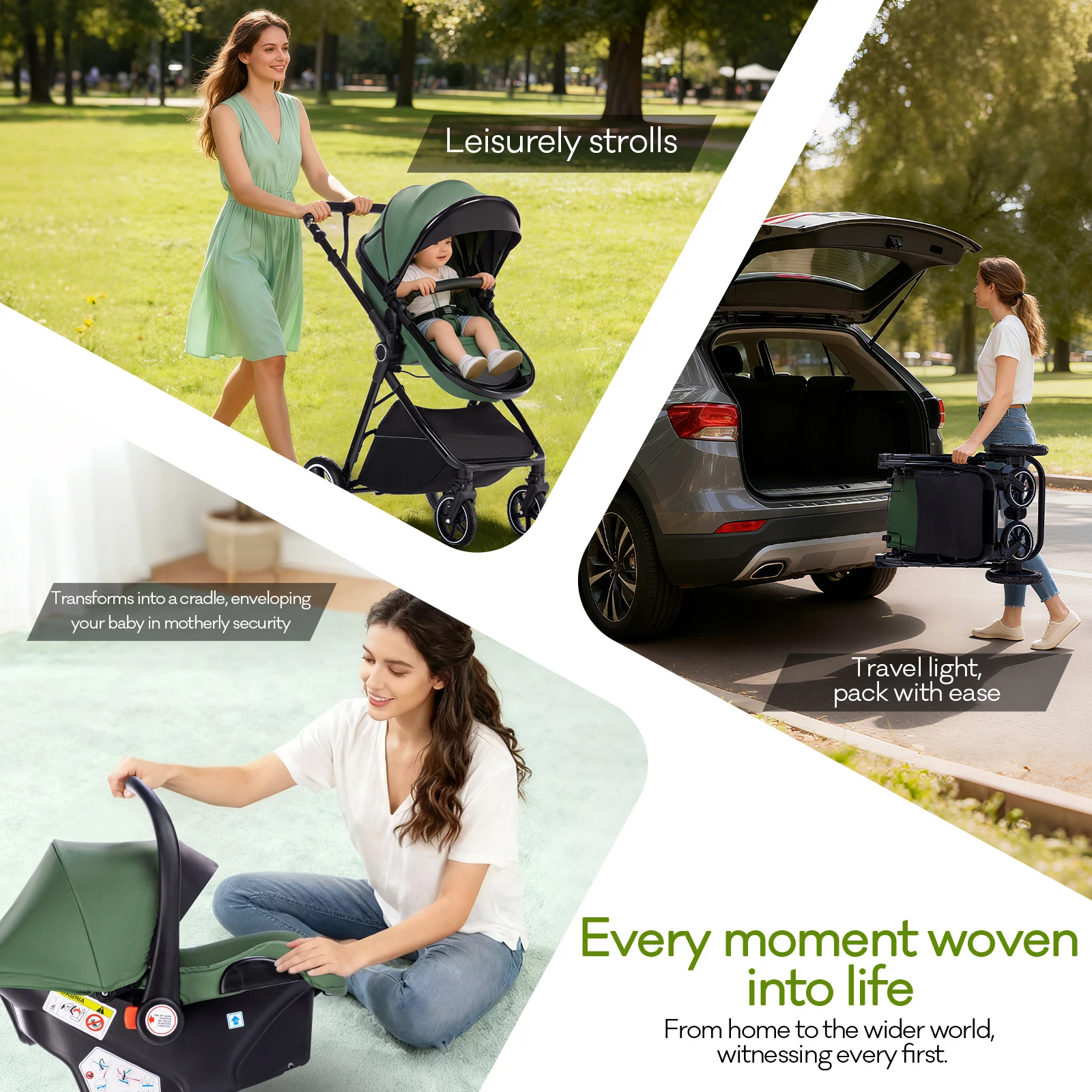 Baby Stroller 3 in 1 Easy Folding Multifunctional Stroller Travel Portable Baby Carriage Safety Seat EU Standard for Newborn