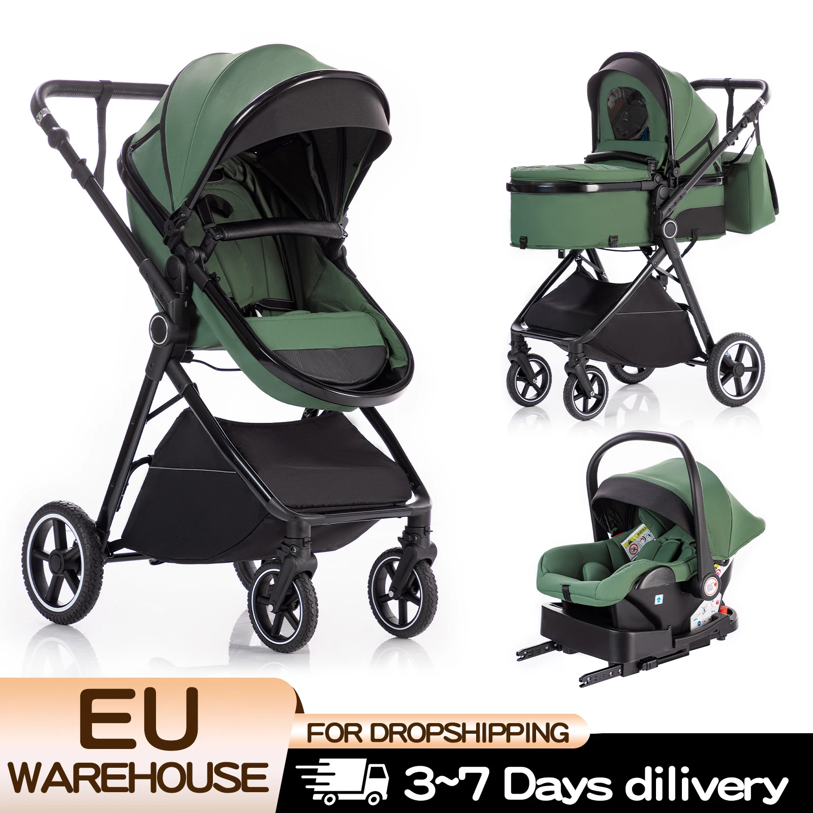 Baby Stroller 3 in 1 Easy Folding Multifunctional Stroller Travel Portable Baby Carriage Safety Seat EU Standard for Newborn