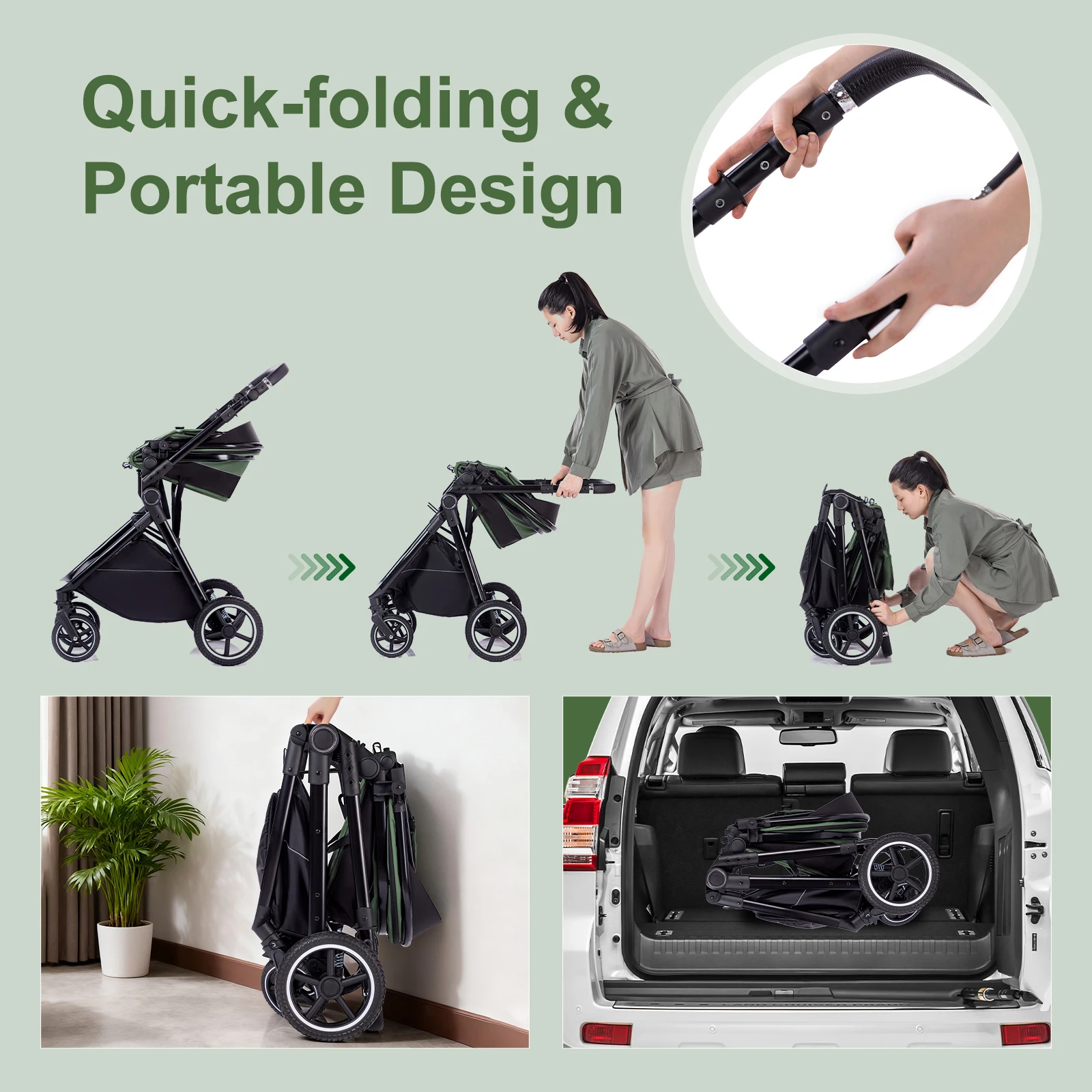 Baby Stroller 3 in 1 Easy Folding Multifunctional Stroller Travel Portable Baby Carriage Safety Seat EU Standard for Newborn