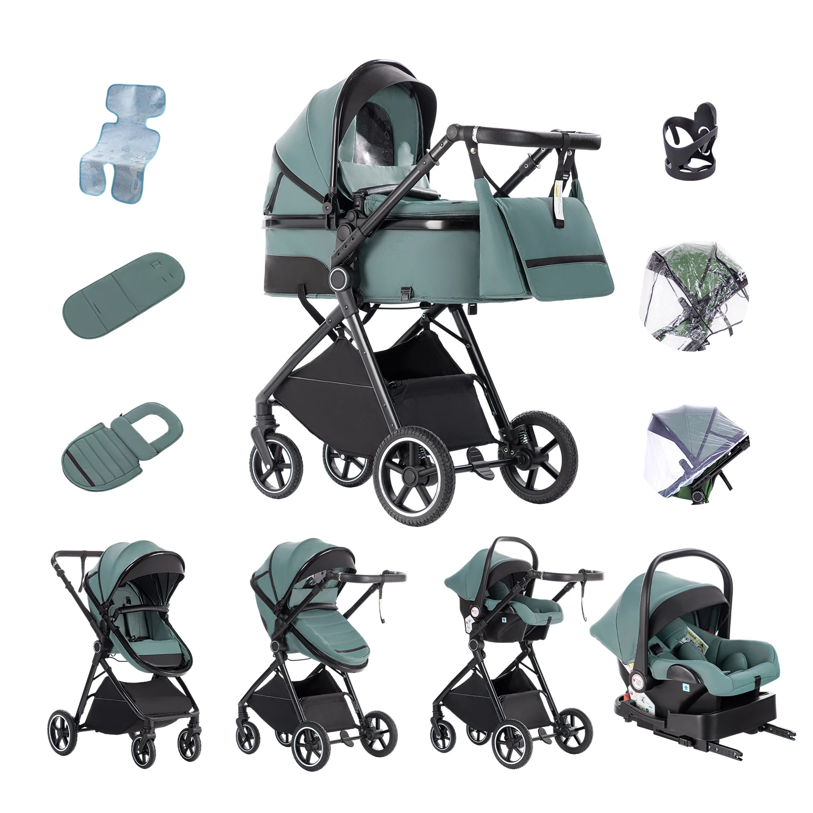 Baby Stroller 3 in 1 Easy Folding Multifunctional Stroller Travel Portable Baby Carriage Safety Seat EU Standard for Newborn