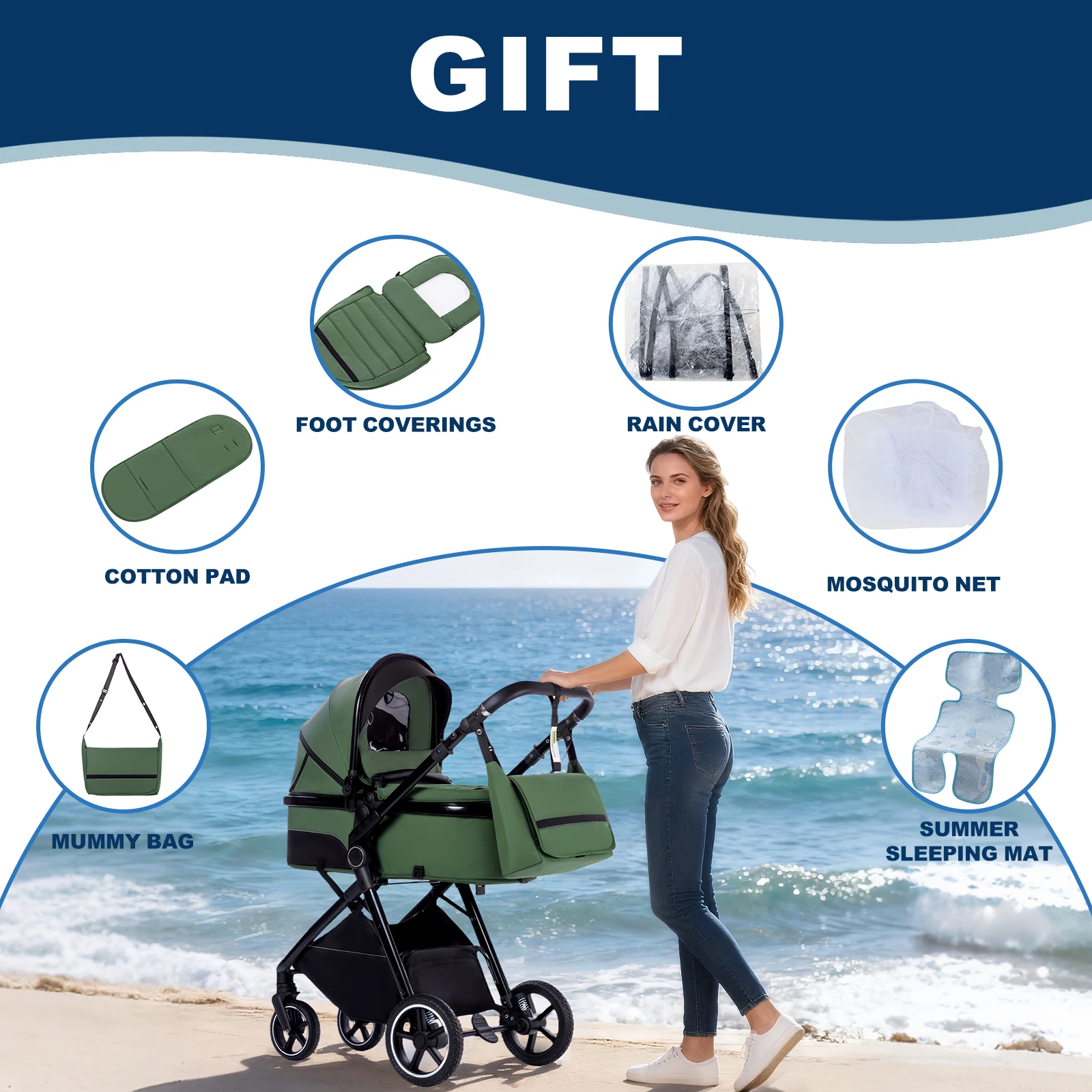 Baby Stroller 3 in 1 Easy Folding Multifunctional Stroller Travel Portable Baby Carriage Safety Seat EU Standard for Newborn
