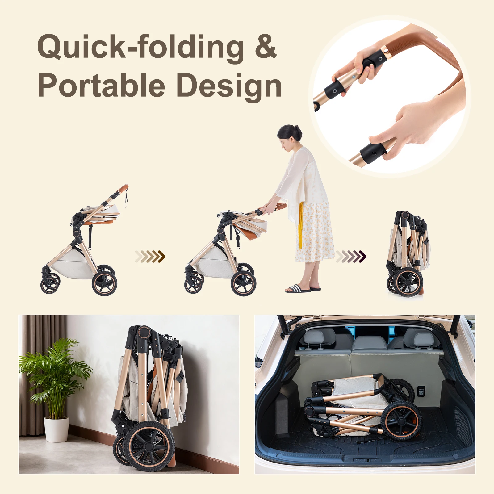 Baby Stroller 3 in 1 Easy Folding Multifunctional Stroller Travel Portable Baby Carriage Safety Seat EU Standard for Newborn
