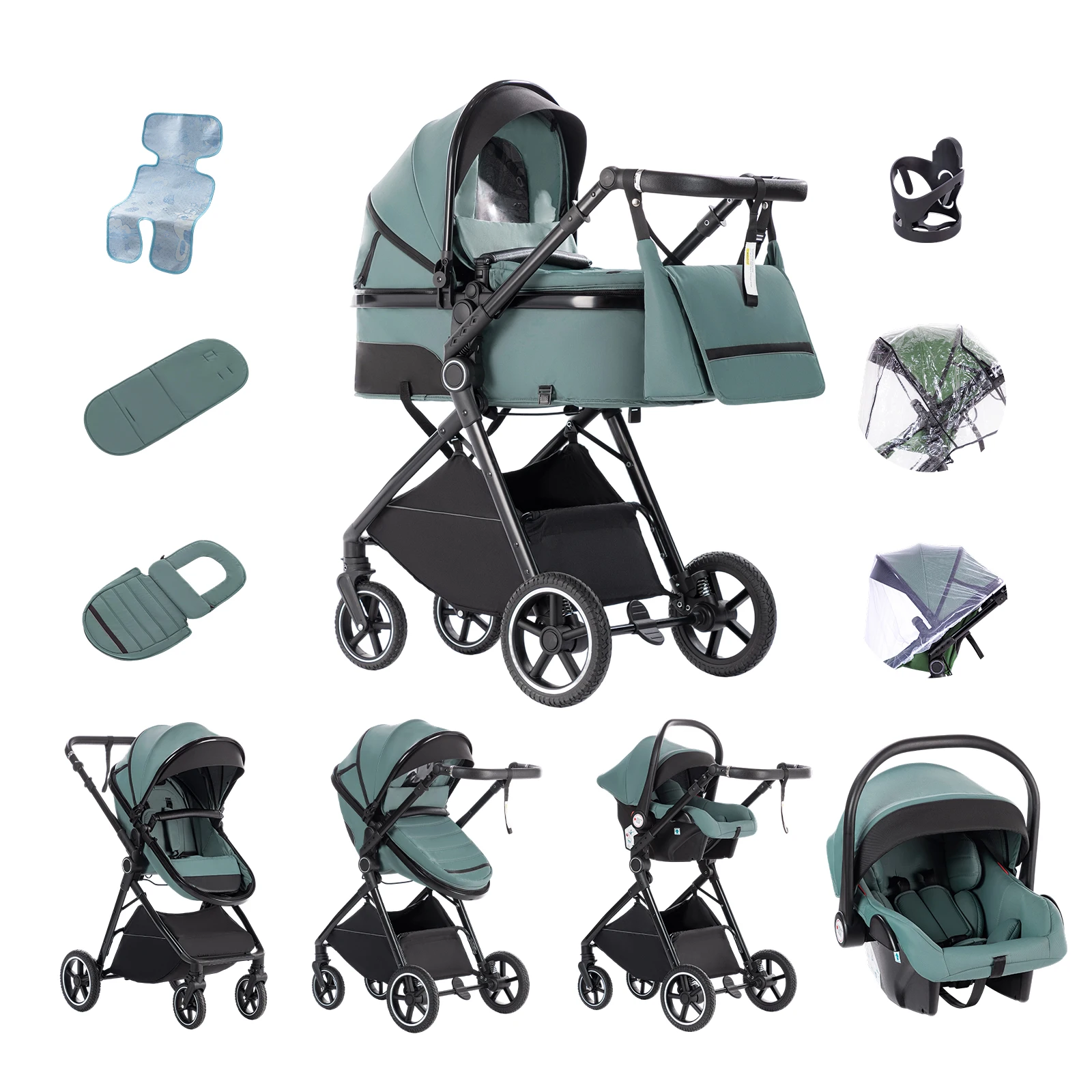 Baby Stroller 3 in 1 Easy Folding Multifunctional Stroller Travel Portable Baby Carriage Safety Seat EU Standard for Newborn