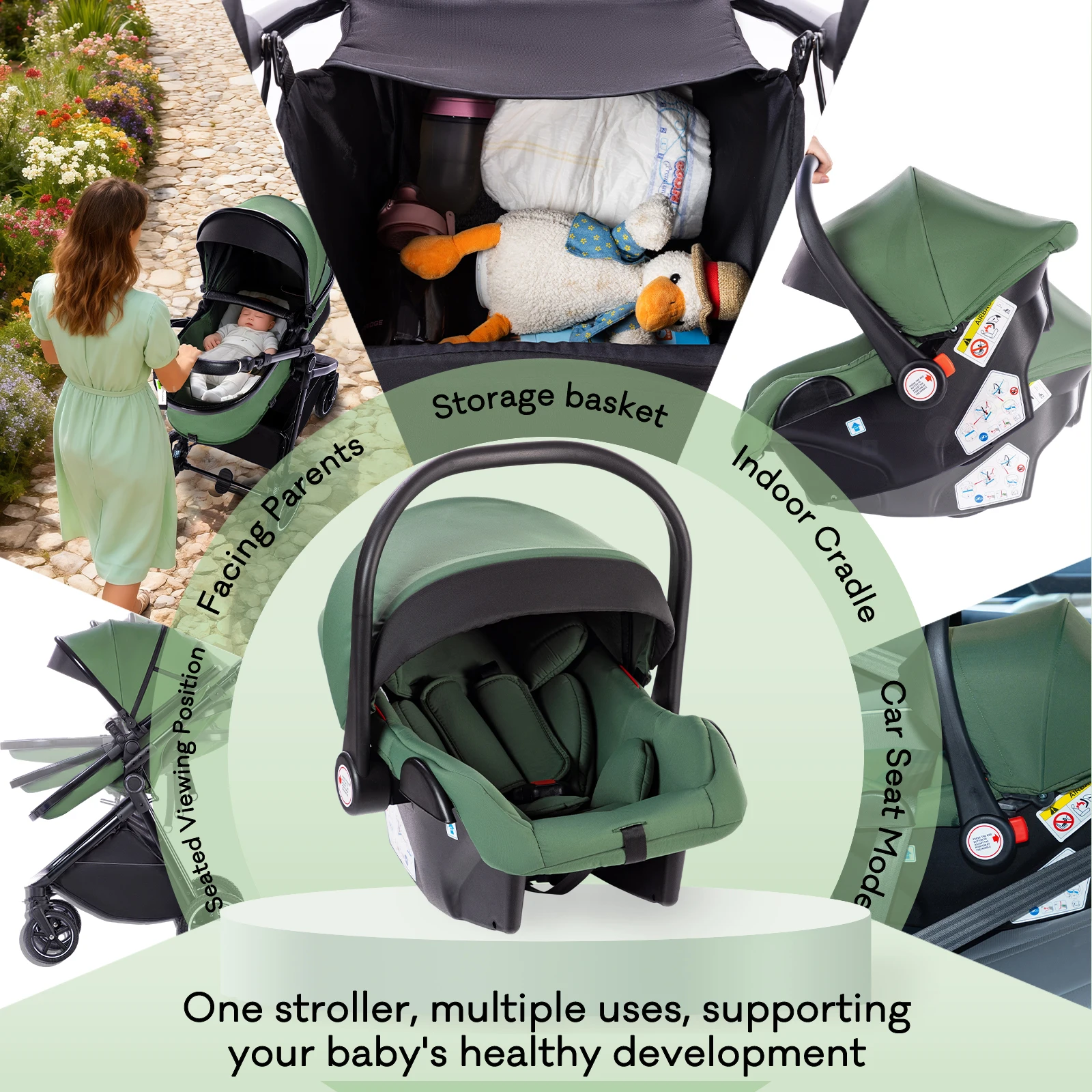 Baby Stroller 3 in 1 Easy Folding Multifunctional Stroller Travel Portable Baby Carriage Safety Seat EU Standard for Newborn