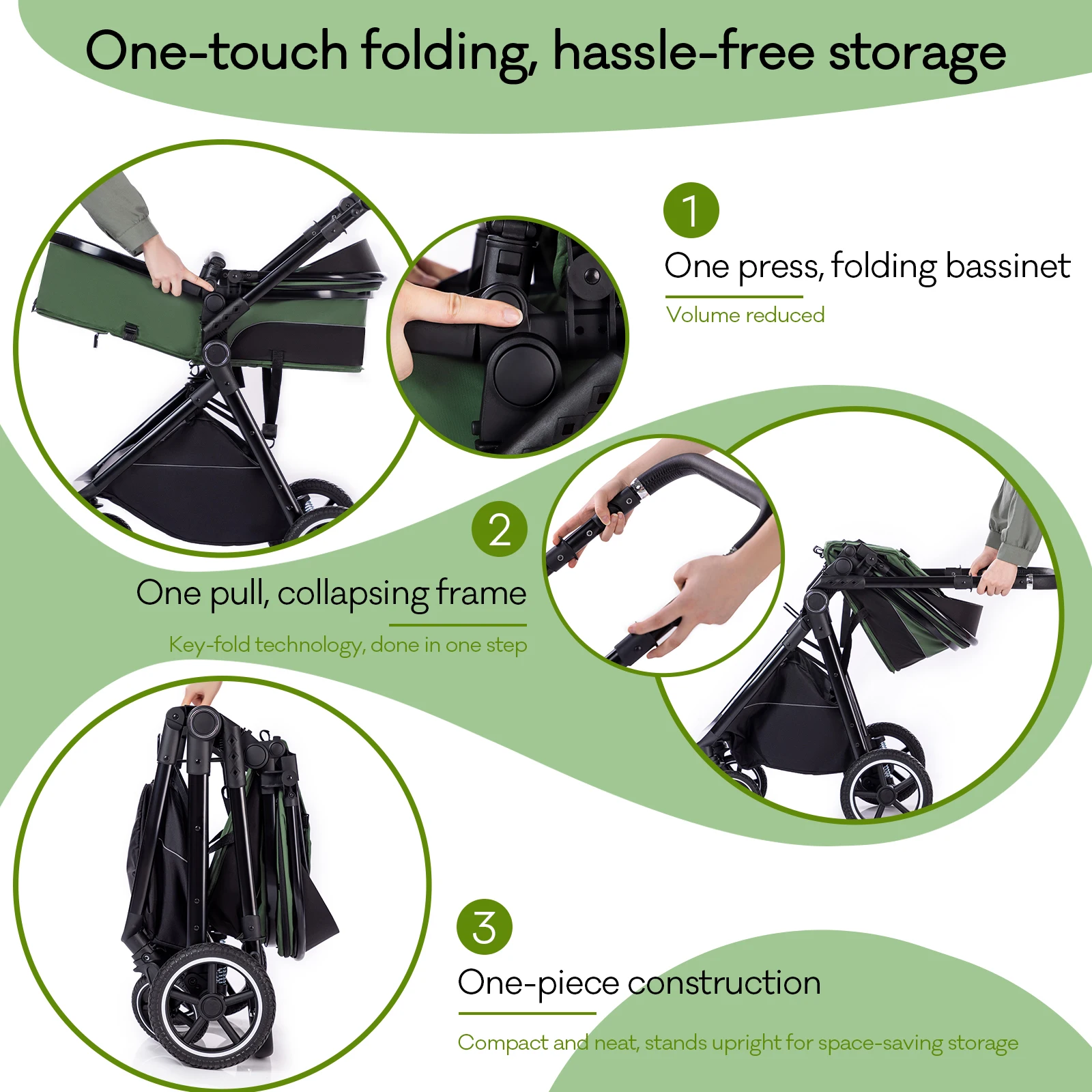 Baby Stroller 3 in 1 Easy Folding Multifunctional Stroller Travel Portable Baby Carriage Safety Seat EU Standard for Newborn