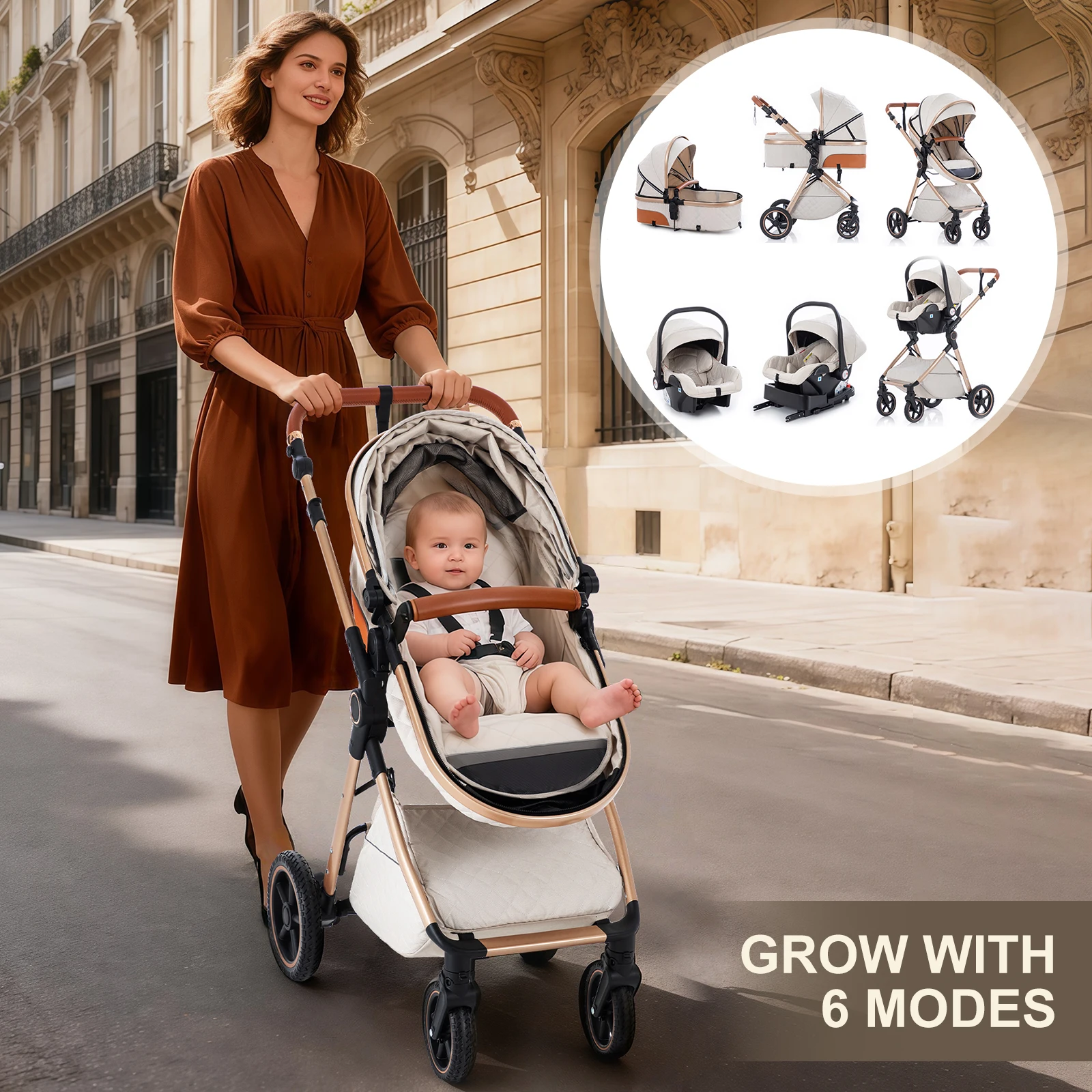 Baby Stroller 3 in 1 Easy Folding Multifunctional Stroller Travel Portable Baby Carriage Safety Seat EU Standard for Newborn