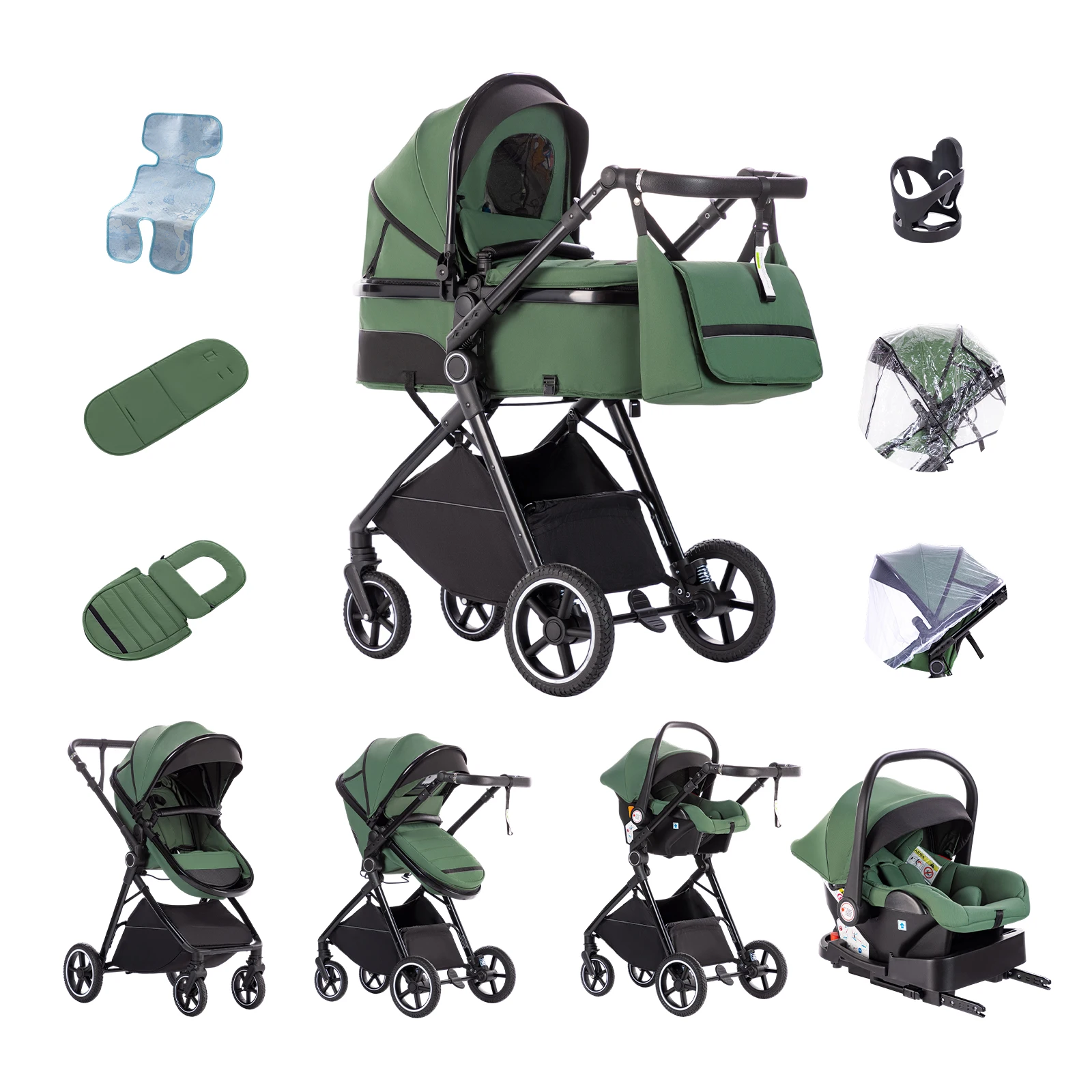 Baby Stroller 3 in 1 Easy Folding Multifunctional Stroller Travel Portable Baby Carriage Safety Seat EU Standard for Newborn