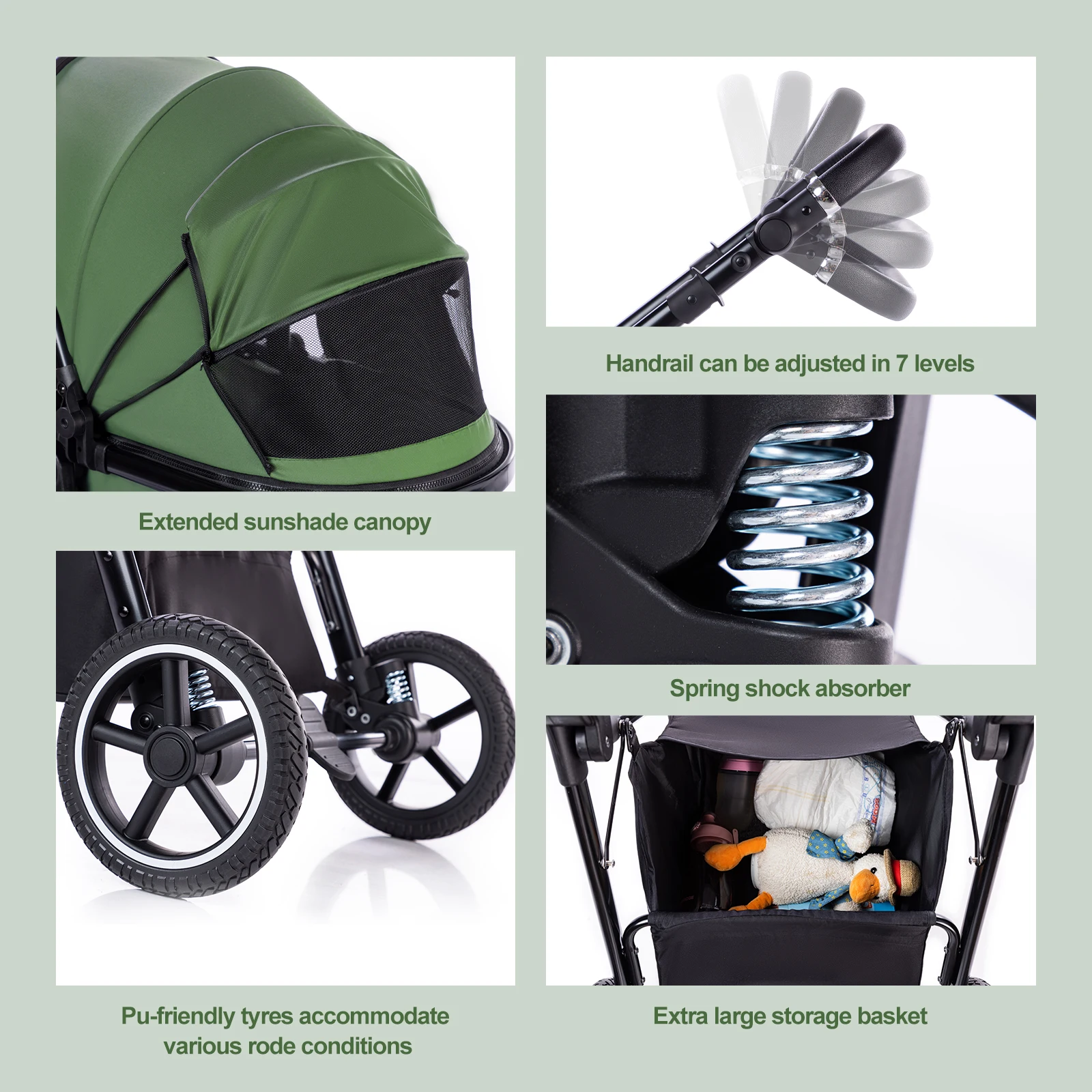 Baby Stroller 3 in 1 Easy Folding Multifunctional Stroller Travel Portable Baby Carriage Safety Seat EU Standard for Newborn