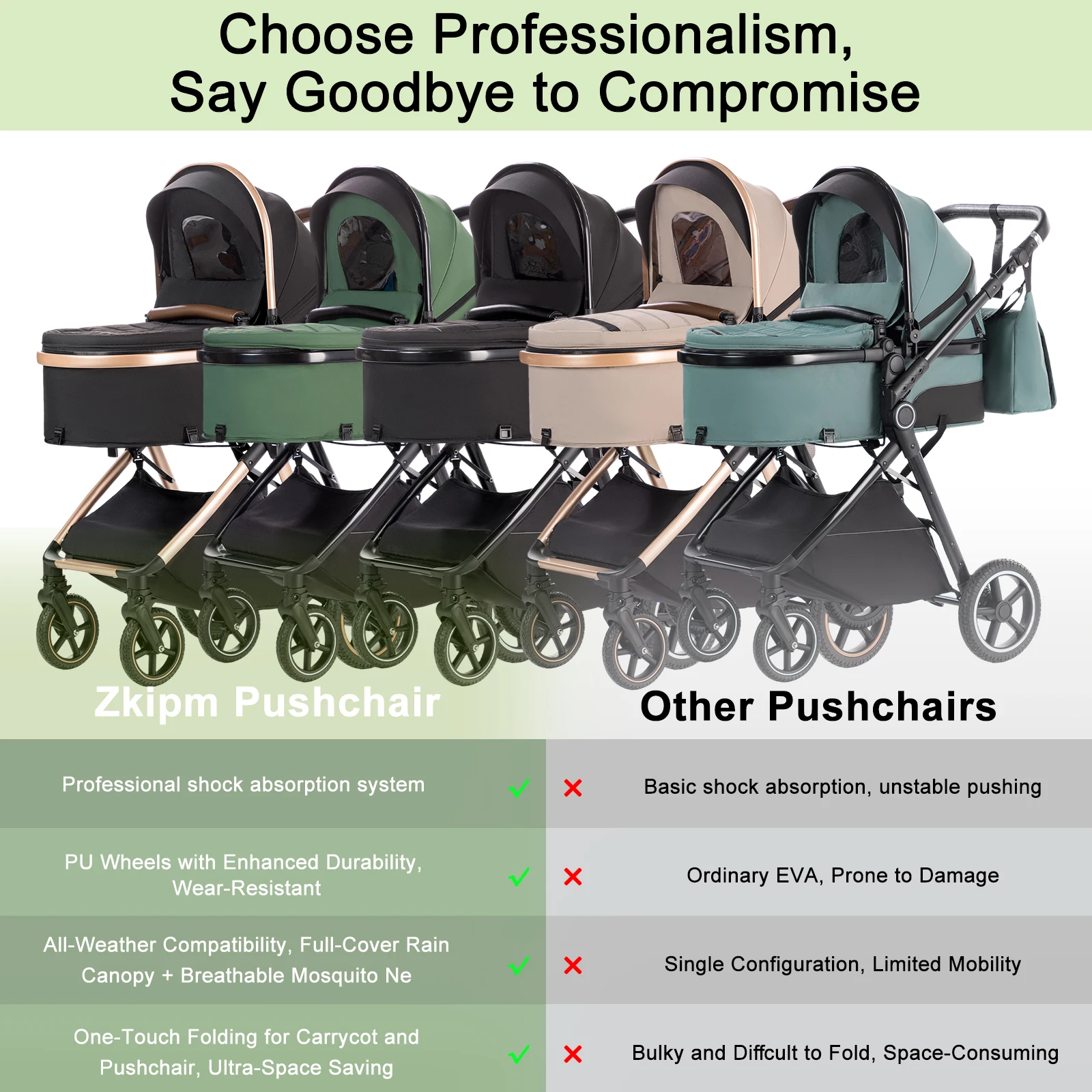 Baby Stroller 3 in 1 Easy Folding Multifunctional Stroller Travel Portable Baby Carriage Safety Seat EU Standard for Newborn