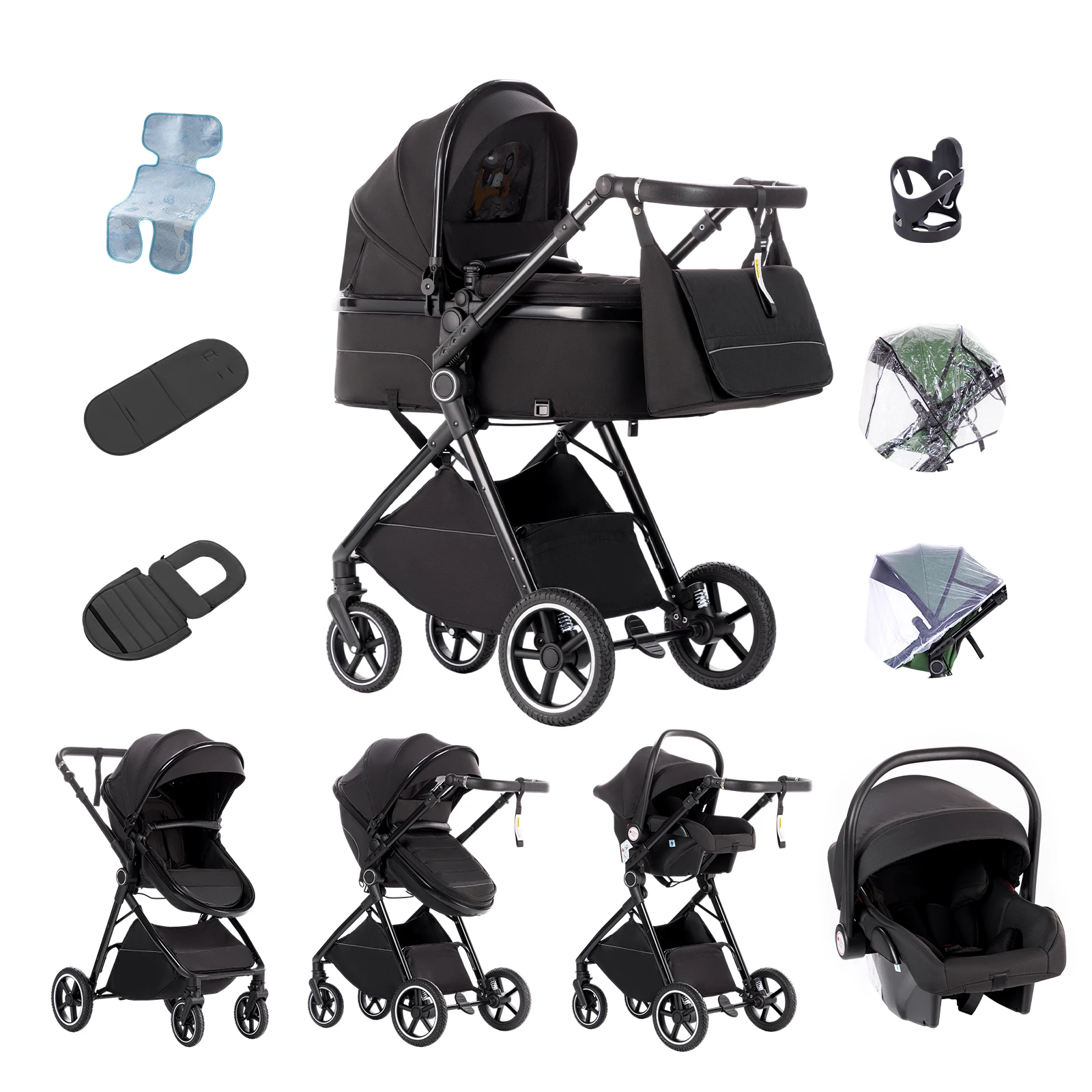 Baby Stroller 3 in 1 Easy Folding Multifunctional Stroller Travel Portable Baby Carriage Safety Seat EU Standard for Newborn