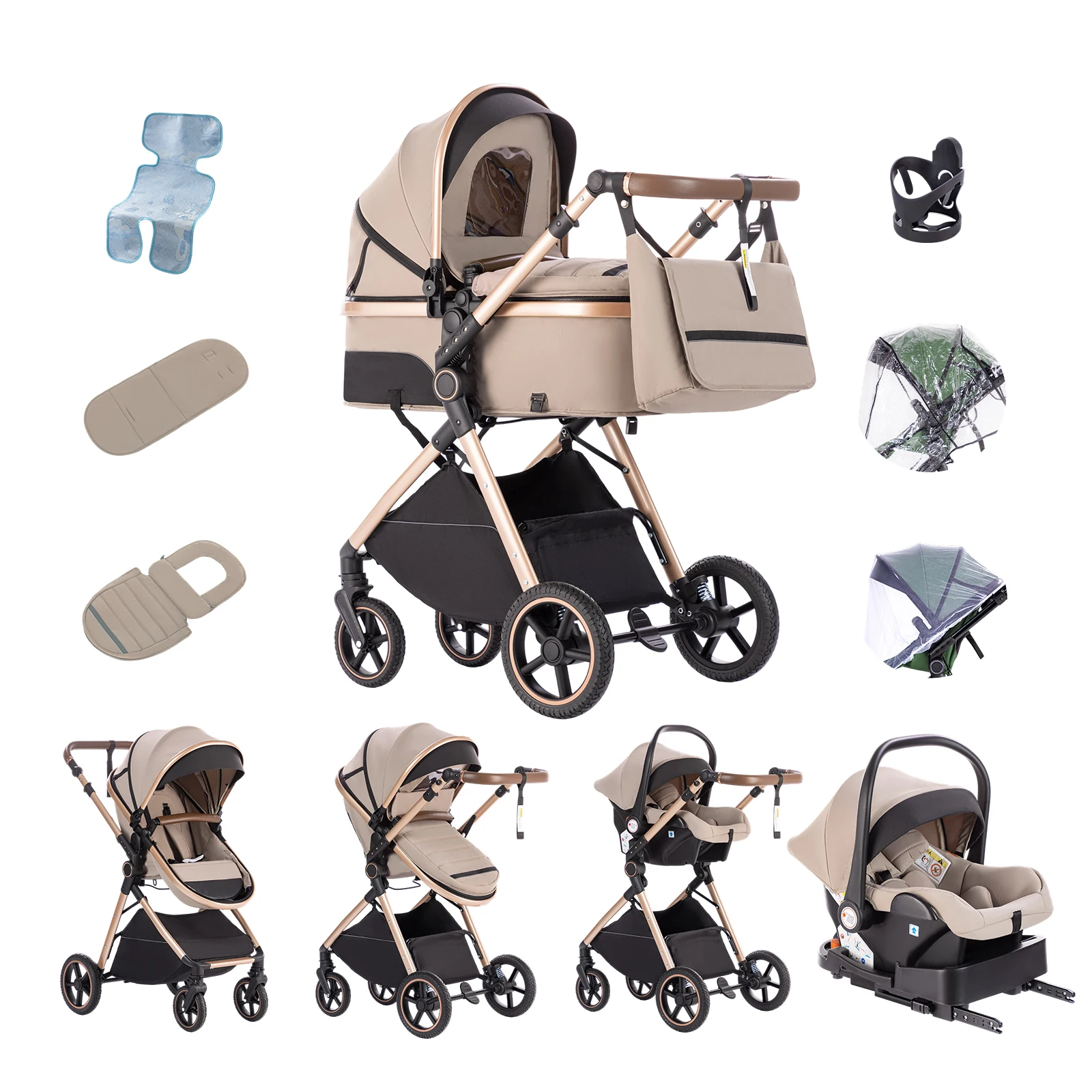 Baby Stroller 3 in 1 Easy Folding Multifunctional Stroller Travel Portable Baby Carriage Safety Seat EU Standard for Newborn