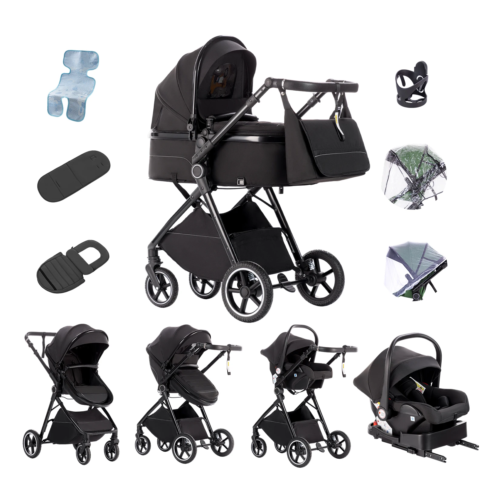 Baby Stroller 3 in 1 Easy Folding Multifunctional Stroller Travel Portable Baby Carriage Safety Seat EU Standard for Newborn