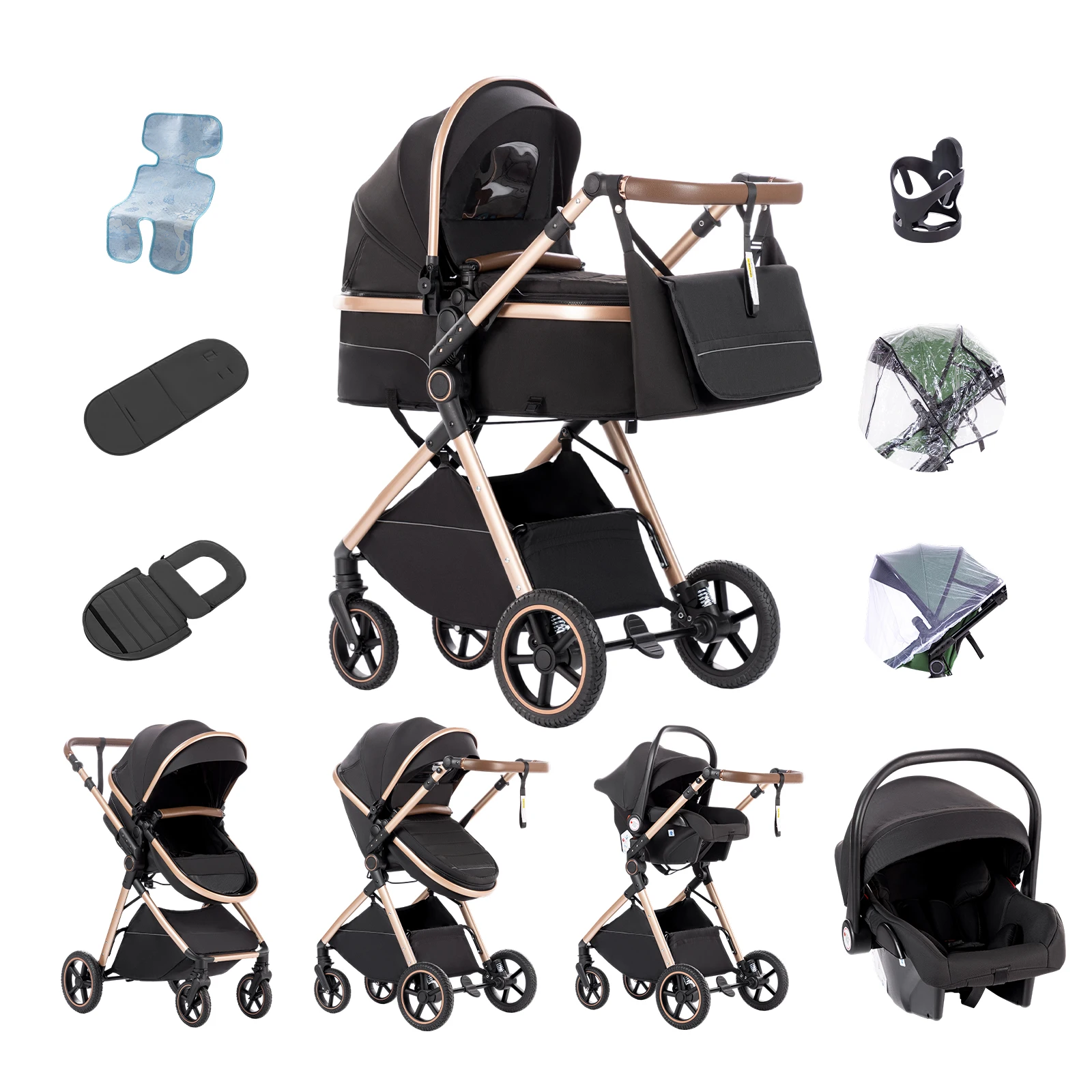 Baby Stroller 3 in 1 Easy Folding Multifunctional Stroller Travel Portable Baby Carriage Safety Seat EU Standard for Newborn