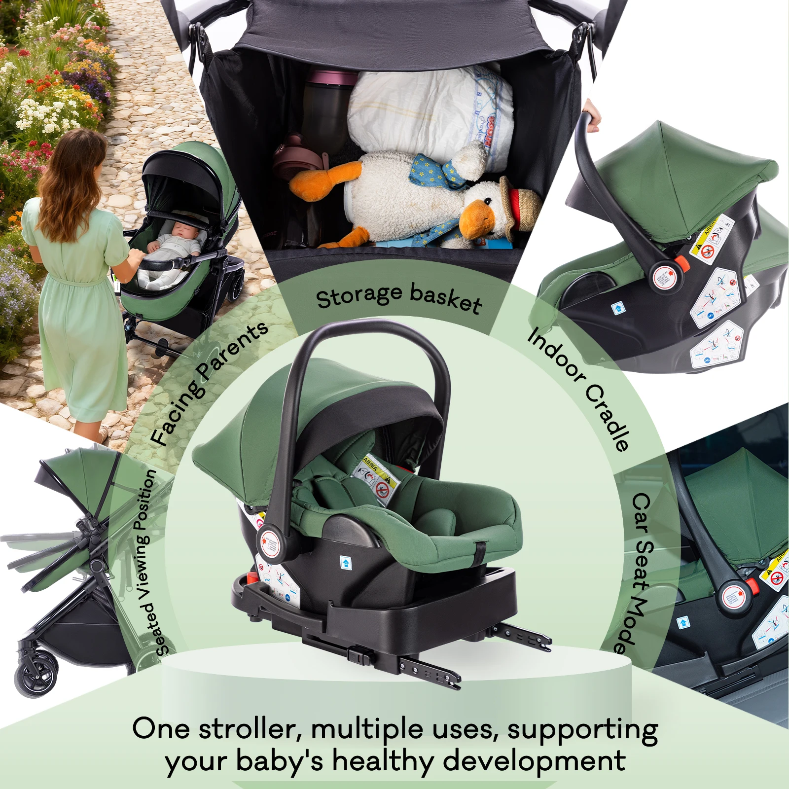 Baby Stroller 3 in 1 Easy Folding Multifunctional Stroller Travel Portable Baby Carriage Safety Seat EU Standard for Newborn