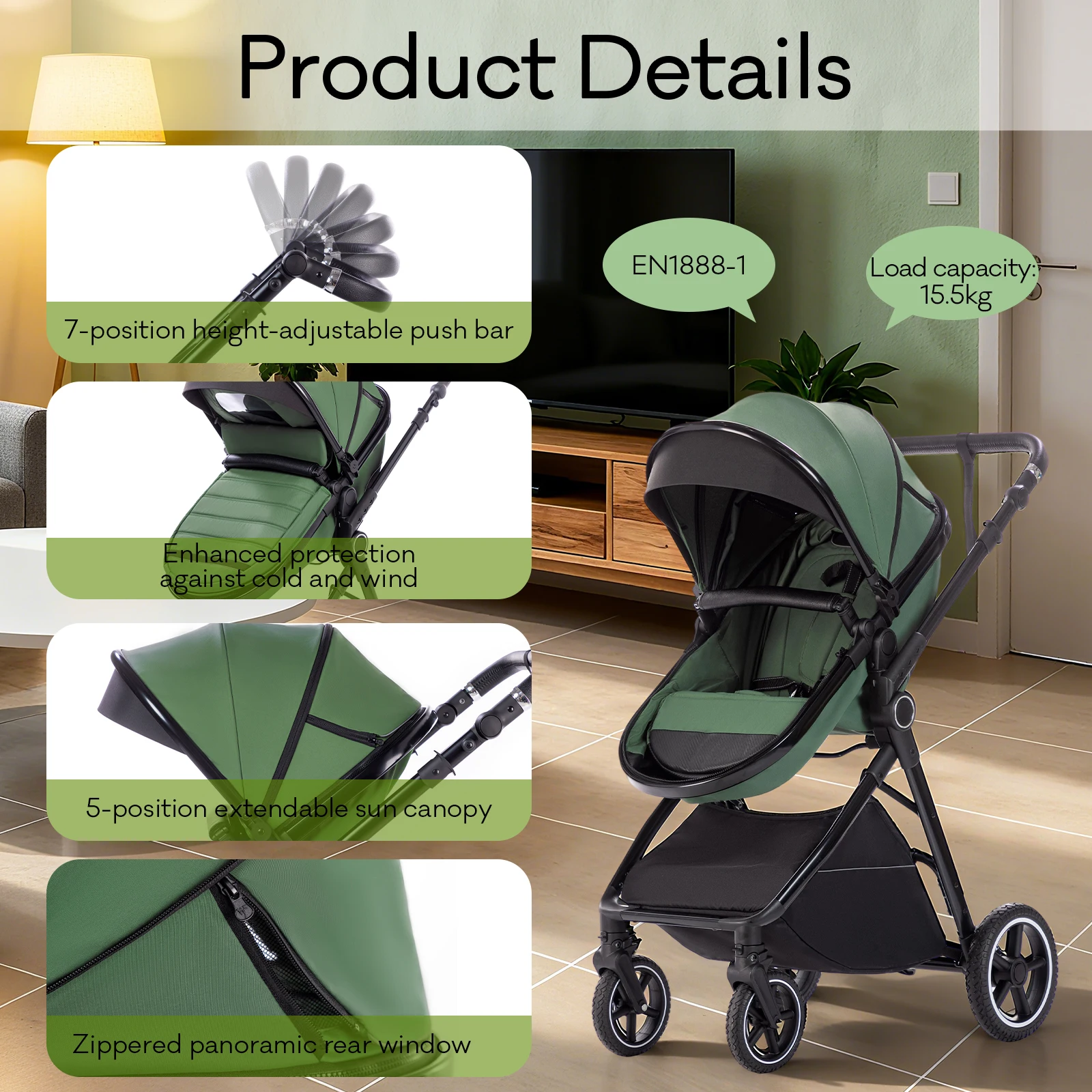 Baby Stroller 3 in 1 Easy Folding Multifunctional Stroller Travel Portable Baby Carriage Safety Seat EU Standard for Newborn