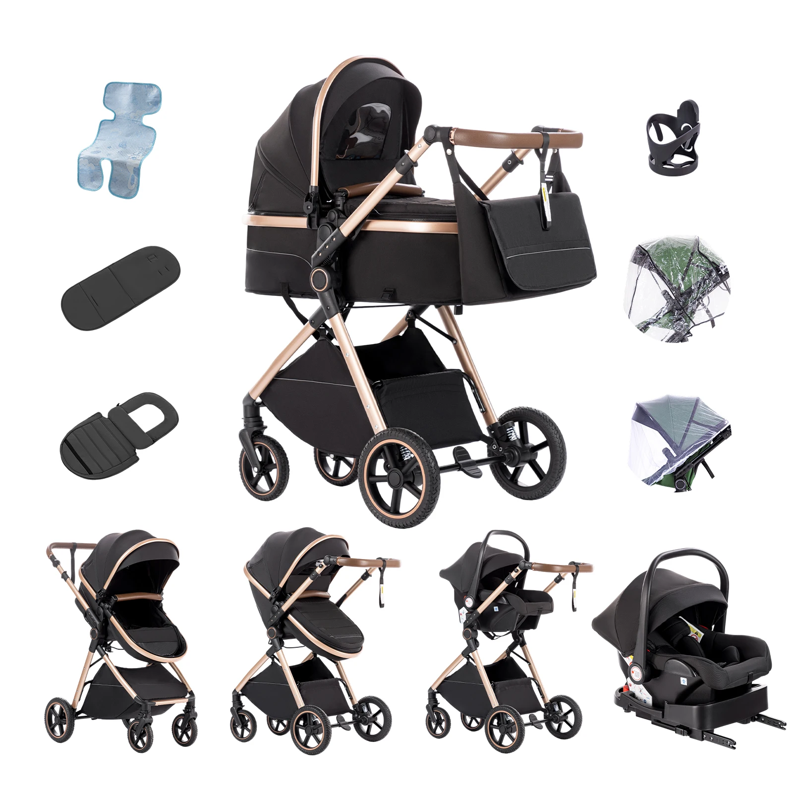Baby Stroller 3 in 1 Easy Folding Multifunctional Stroller Travel Portable Baby Carriage Safety Seat EU Standard for Newborn