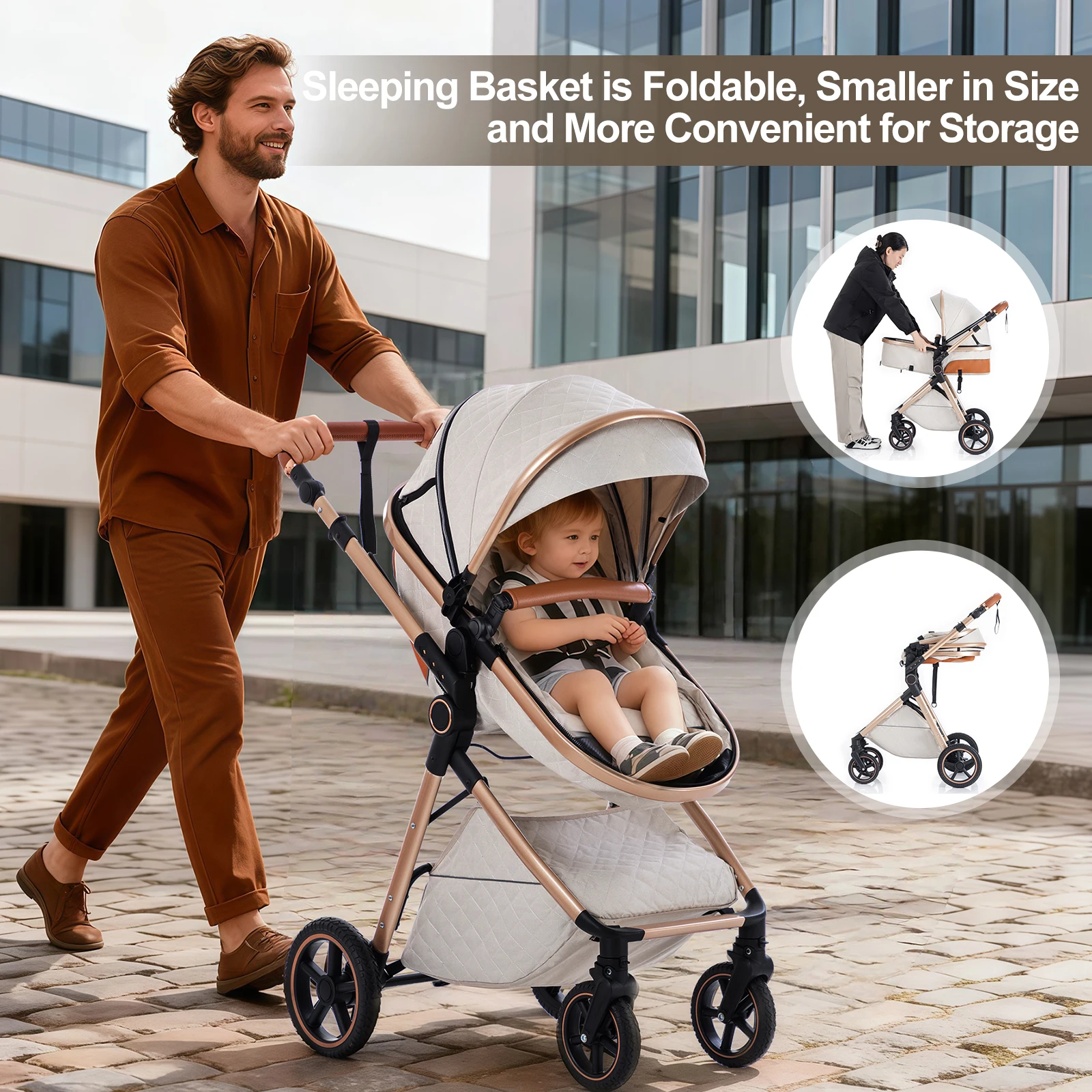 Baby Stroller 3 in 1 Easy Folding Multifunctional Stroller Travel Portable Baby Carriage Safety Seat EU Standard for Newborn