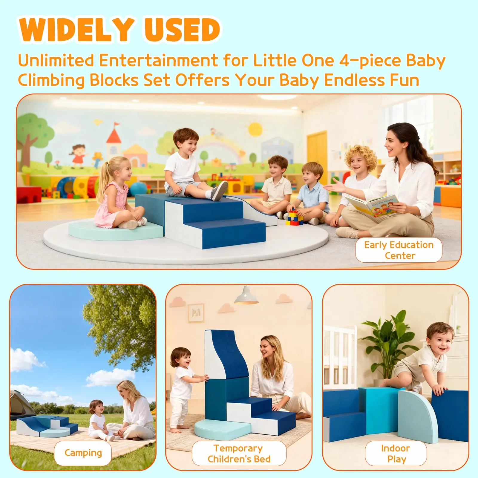 Photo-Ready Toddler Soft Foam Climbing Set 4-Piece Height Adjustable Indoor Active Play Blocks For Crawling Sliding Easy Clean
