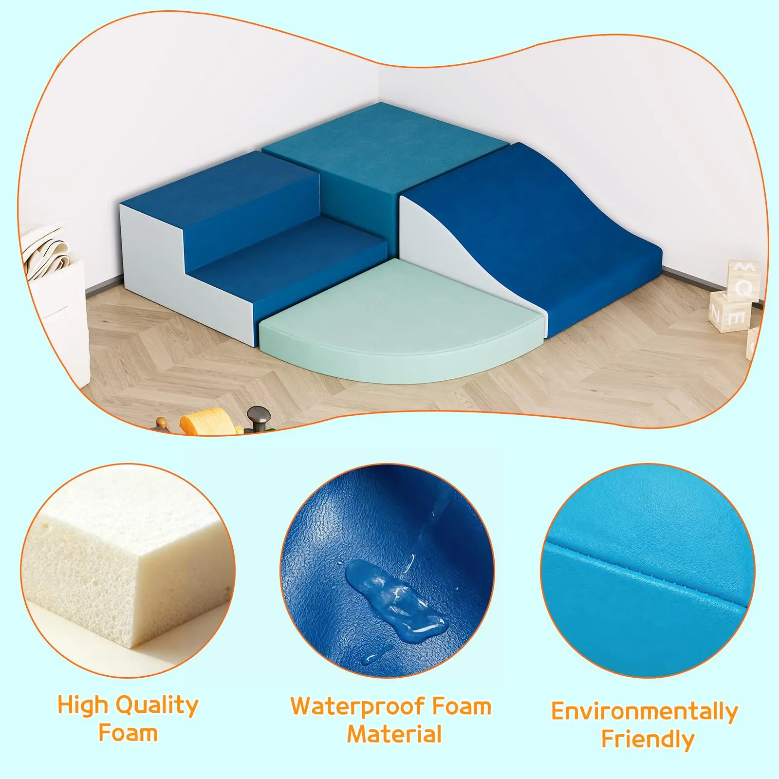 Photo-Ready Toddler Soft Foam Climbing Set 4-Piece Height Adjustable Indoor Active Play Blocks For Crawling Sliding Easy Clean