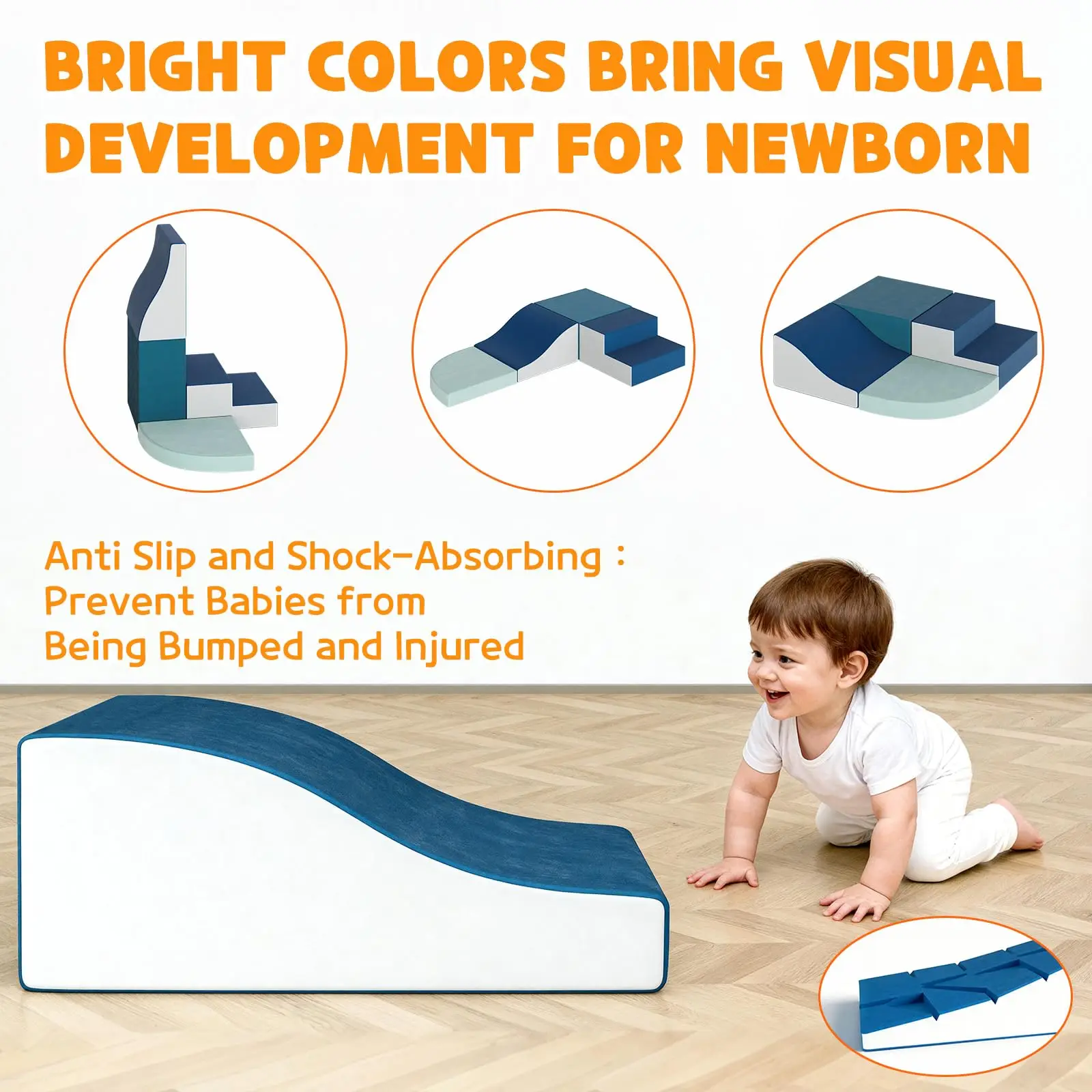 Photo-Ready Toddler Soft Foam Climbing Set 4-Piece Height Adjustable Indoor Active Play Blocks For Crawling Sliding Easy Clean