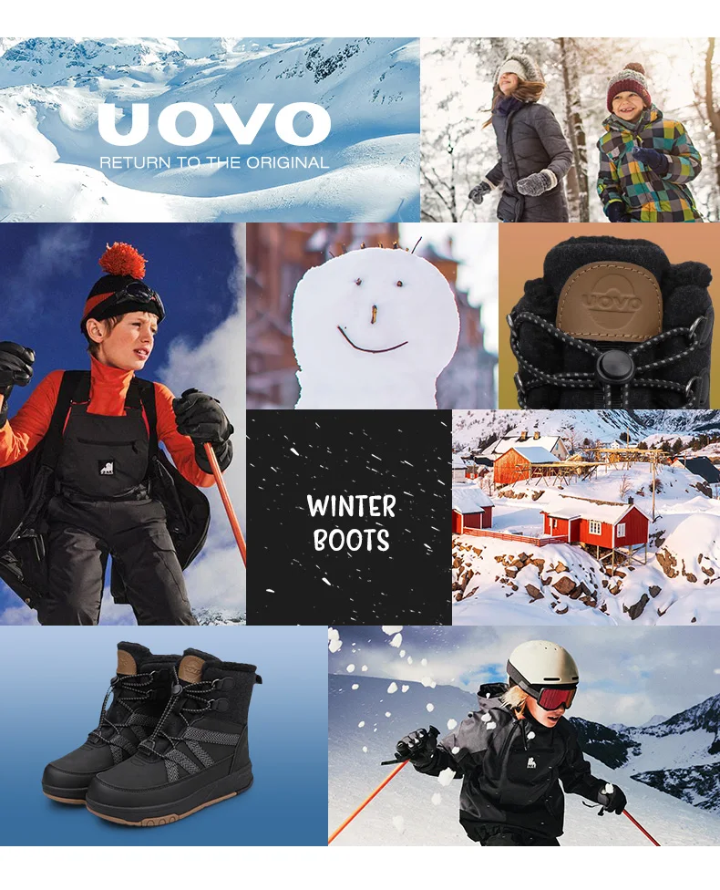 Uovo Winter Kids Boots Black Water-Repellent, Warm Plush Lining, Slip-Resistant Sole, EU 33-40