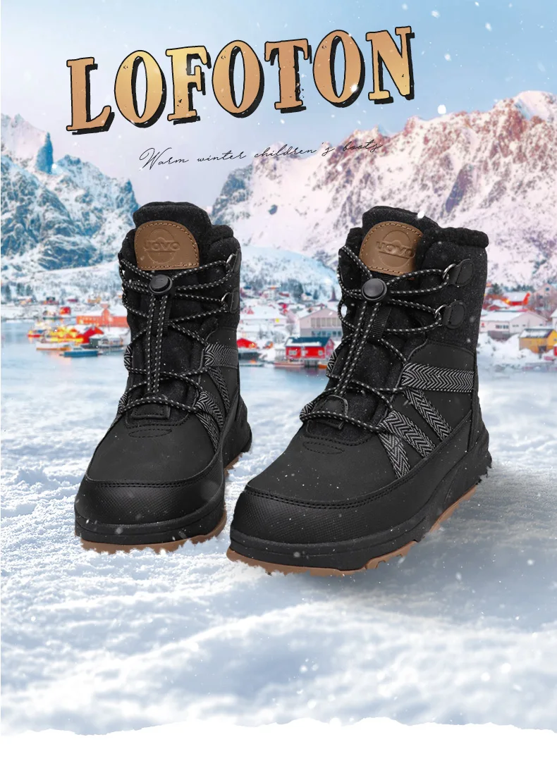 Uovo Winter Kids Boots Black Water-Repellent, Warm Plush Lining, Slip-Resistant Sole, EU 33-40