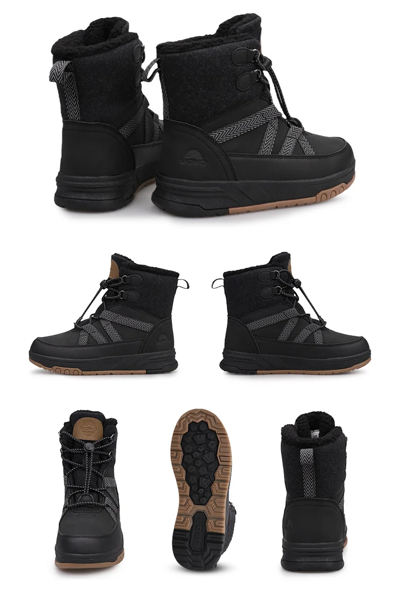 Uovo Winter Kids Boots Black Water-Repellent, Warm Plush Lining, Slip-Resistant Sole, EU 33-40
