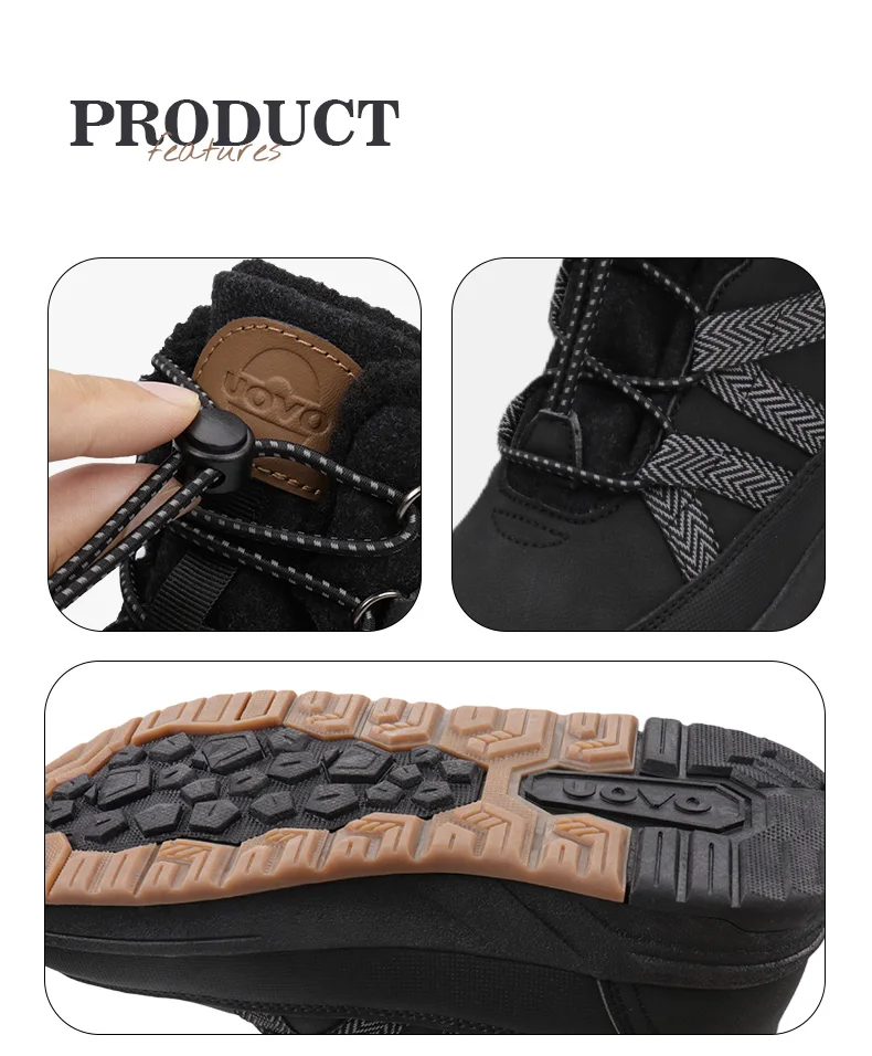 Uovo Winter Kids Boots Black Water-Repellent, Warm Plush Lining, Slip-Resistant Sole, EU 33-40