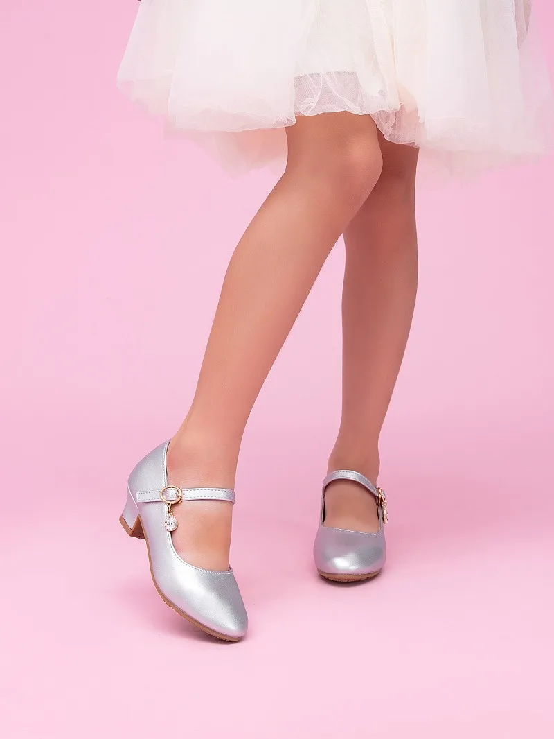 Girls Leather Shoes Spring Autumn Non-slip Kids Wedding Party Shoes Catwalk Fashion Elegant Children Princess Causal High Heels