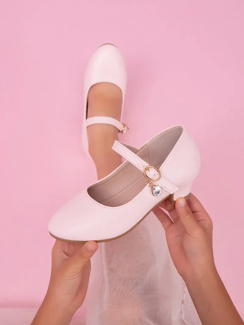 Girls Leather Shoes Spring Autumn Non-slip Kids Wedding Party Shoes Catwalk Fashion Elegant Children Princess Causal High Heels
