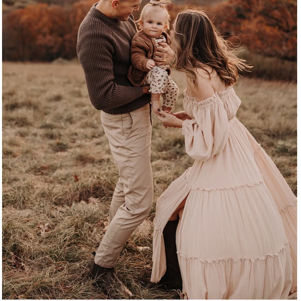 Soft Linen Cotton Off Shoulder Long Sleeved Cake Dress Bohemian Photo Shooting Pregnancy Dress Photography Dress For Women