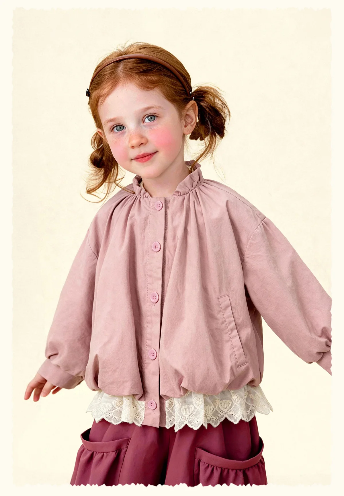 Amila Spring Girls' Coat Lace Lace Splicing Sweet Bubble Sleeves Fashionable Western Long Sleeve Children's Clothing Top