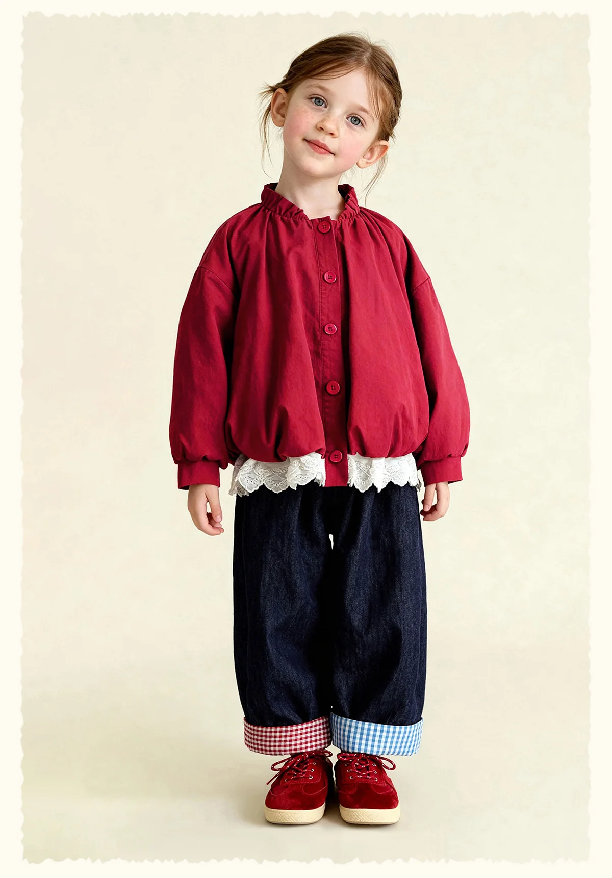 Amila Spring Girls' Coat Lace Lace Splicing Sweet Bubble Sleeves Fashionable Western Long Sleeve Children's Clothing Top