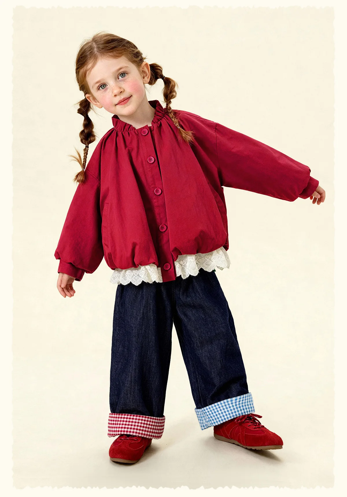 Amila Spring Girls' Coat Lace Lace Splicing Sweet Bubble Sleeves Fashionable Western Long Sleeve Children's Clothing Top
