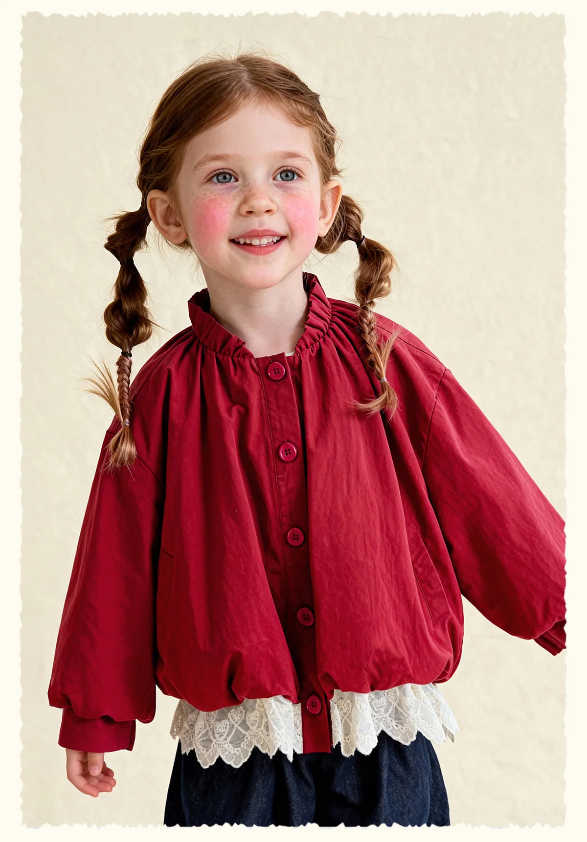 Amila Spring Girls' Coat Lace Lace Splicing Sweet Bubble Sleeves Fashionable Western Long Sleeve Children's Clothing Top