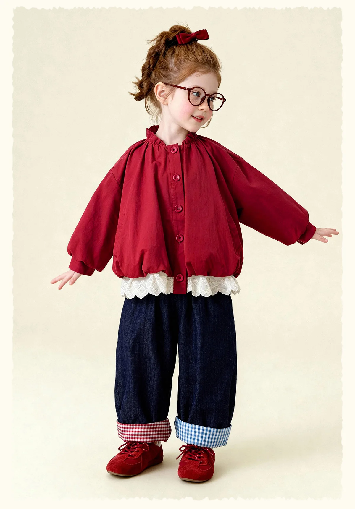Amila Spring Girls' Coat Lace Lace Splicing Sweet Bubble Sleeves Fashionable Western Long Sleeve Children's Clothing Top