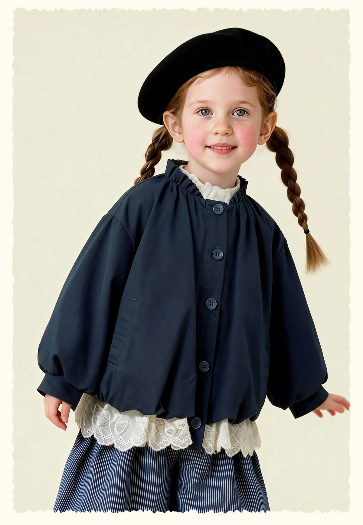 Amila Spring Girls' Coat Lace Lace Splicing Sweet Bubble Sleeves Fashionable Western Long Sleeve Children's Clothing Top